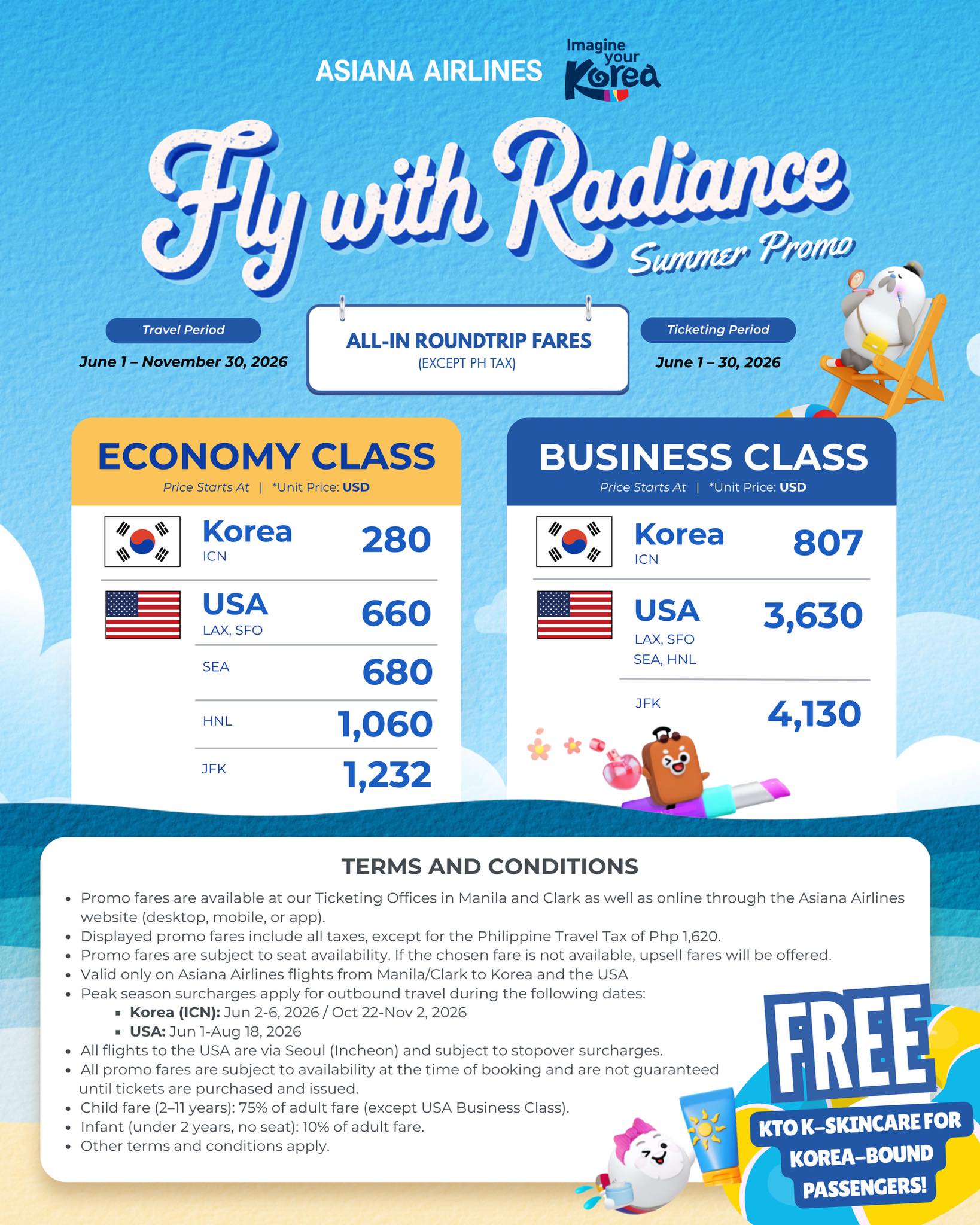 Asiana Airlines Philippines Facebook ad: FLY WITH RADIANCE THIS SUMMER