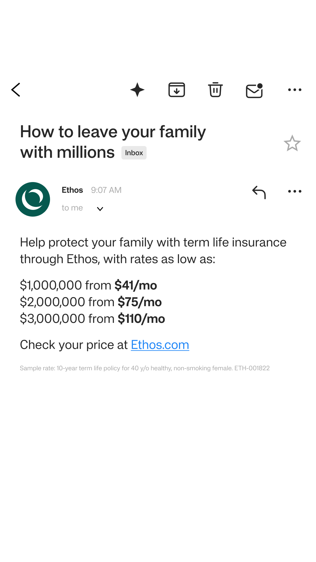 Ethos Facebook ad