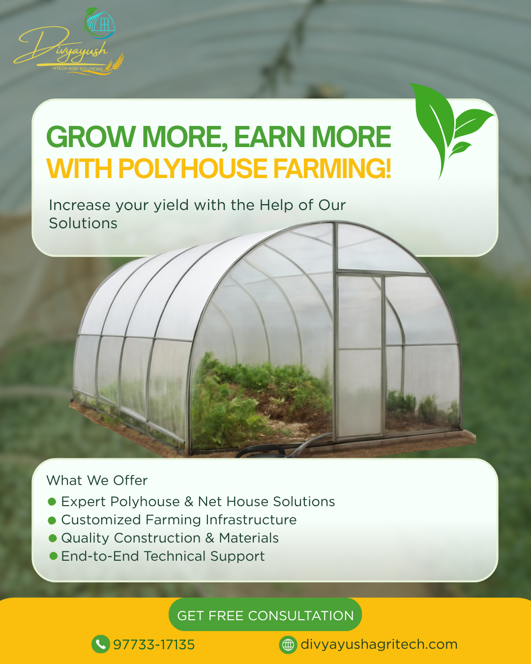 Divyayush Agritech Facebook ad: Get Free Polyhouse Consultation