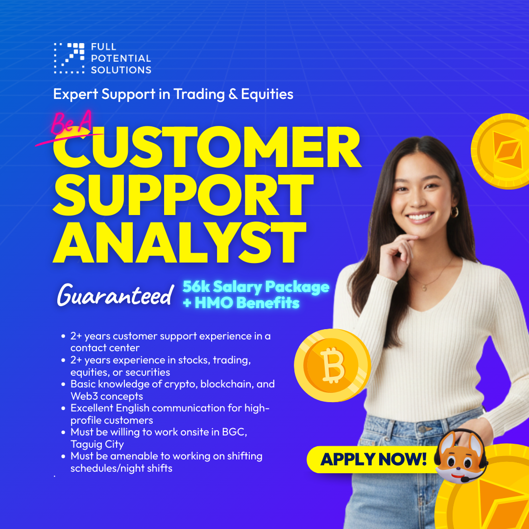 Full Potential Solutions Philippines Facebook ad: Apply today.