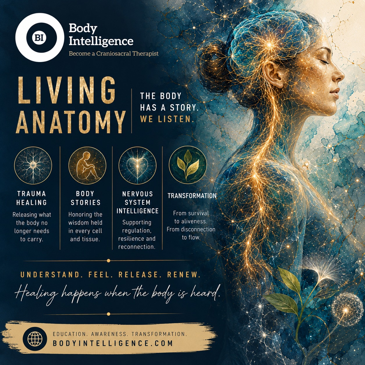 Body Intelligence Craniosacral Training Facebook ad: Learn about Body Intelligence's 2-year practitioner course…