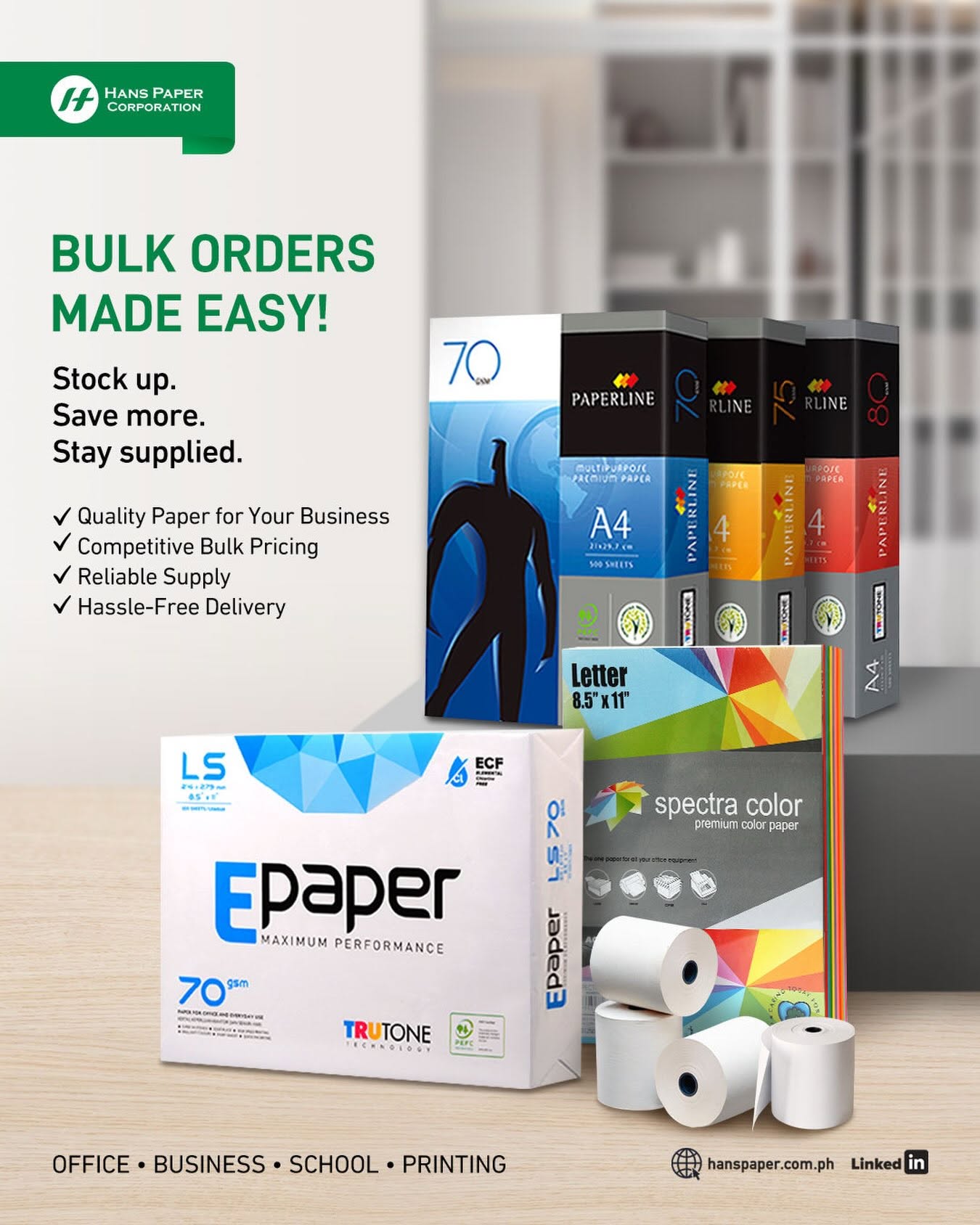 Hans Paper Corporation Facebook ad: Quality Paper for Every Business