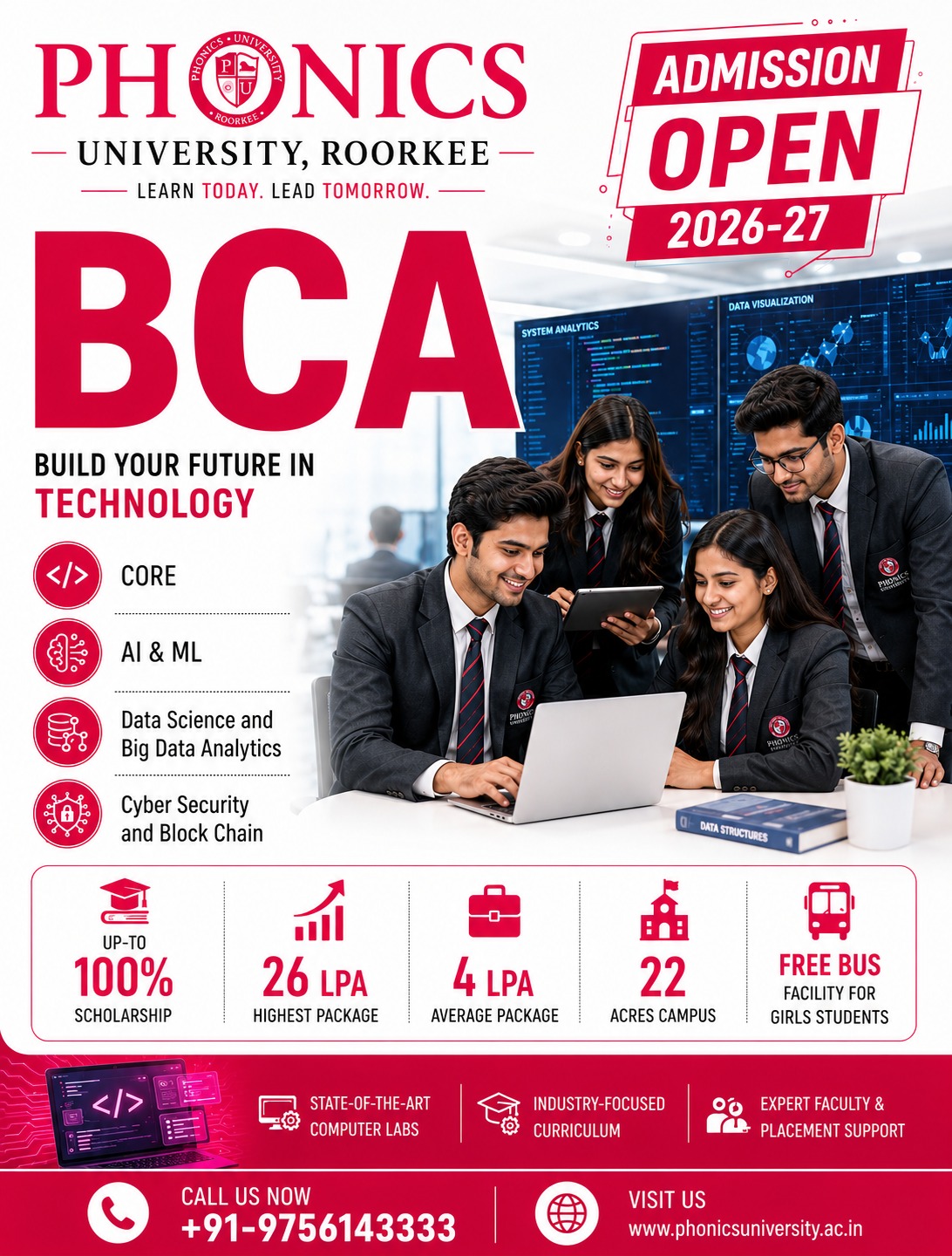 Phonics University, Roorkee Facebook ad: BCA Admissions Open 2026-27 | Apply Now