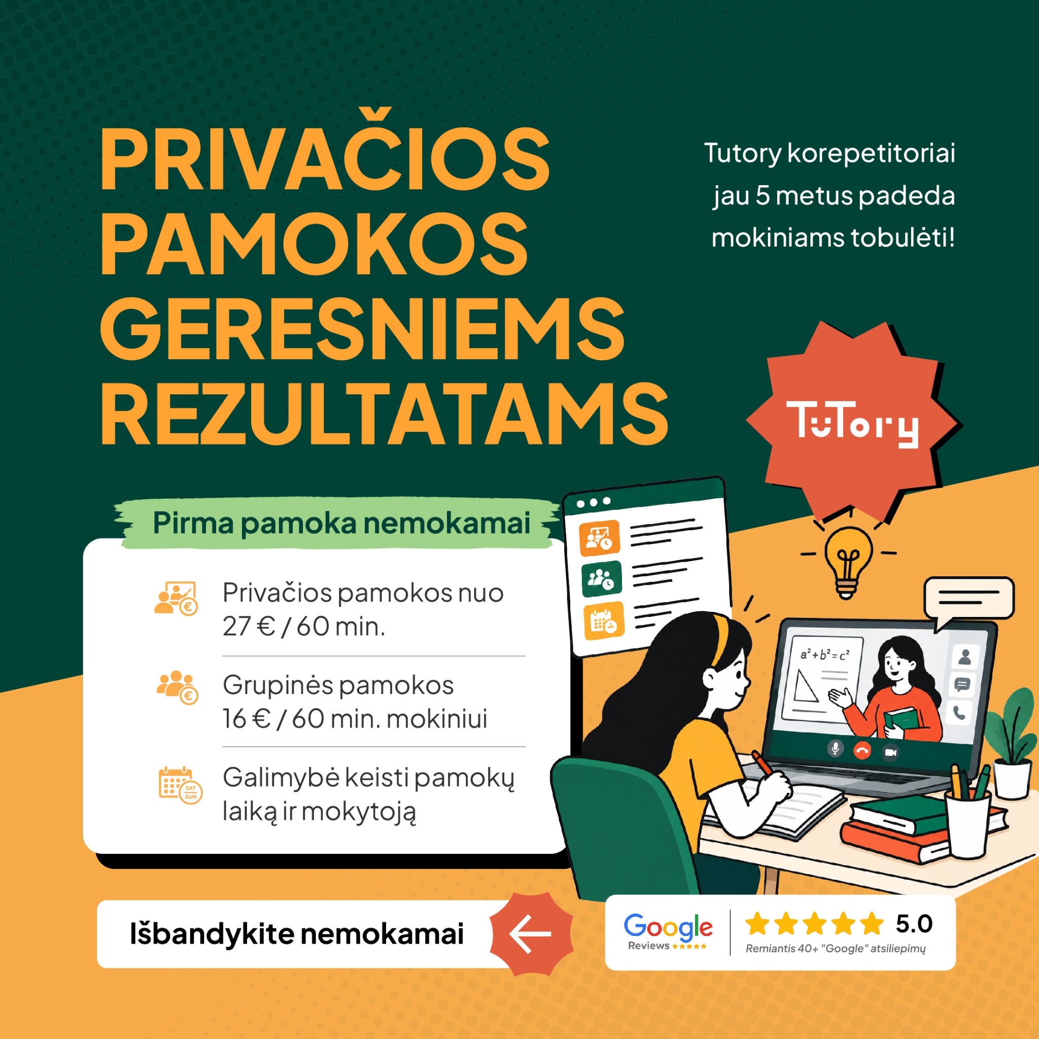 Tutory.lt Facebook ad: Korepetitoriai