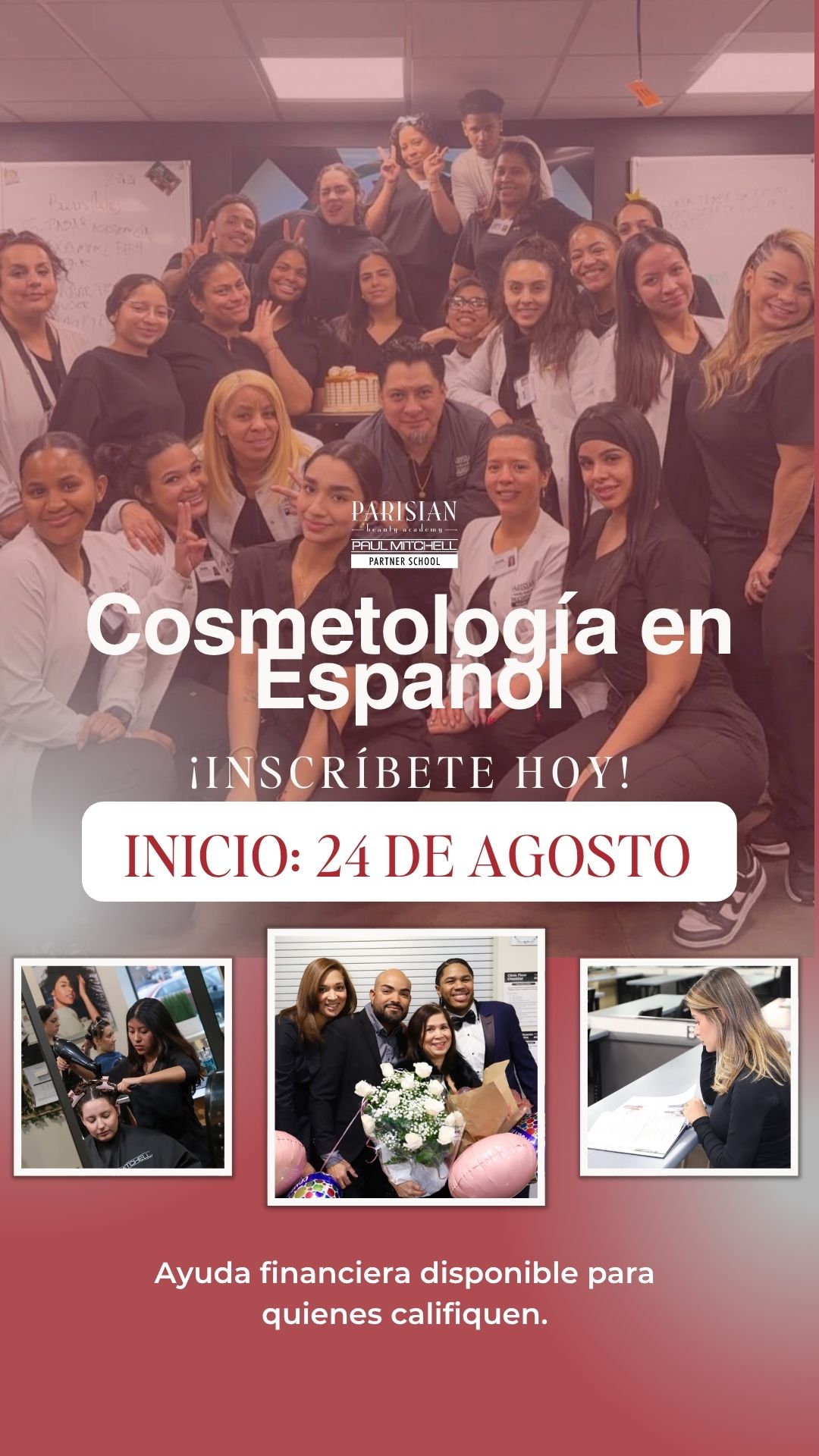 Parisian Beauty Academy Paul Mitchell Partner School Facebook ad: 24 de Agosto
