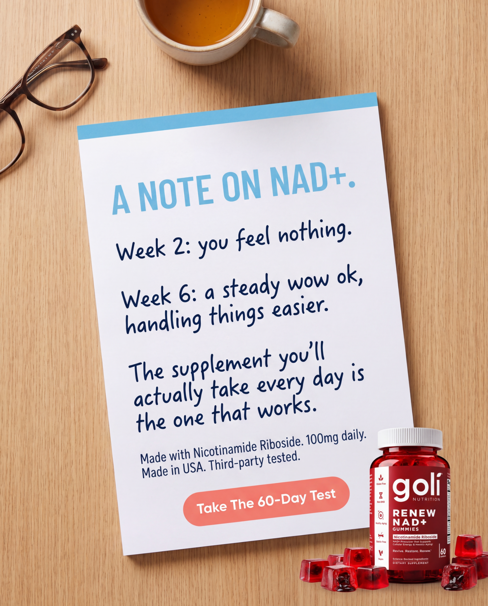 Goli Facebook ad: The NAD+ Routine People Quit Too Early