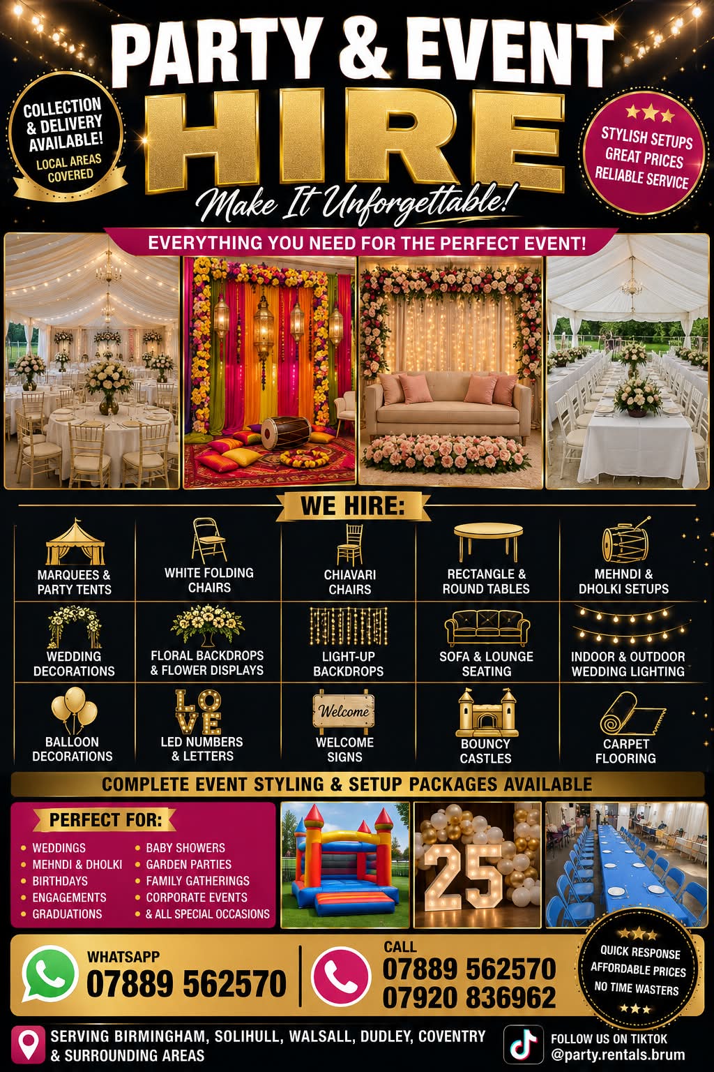 Party Rentals Birmingham Facebook ad: PARTY & EVENT HIRE, BIRMINGHAM & SURROUNDING AREAS