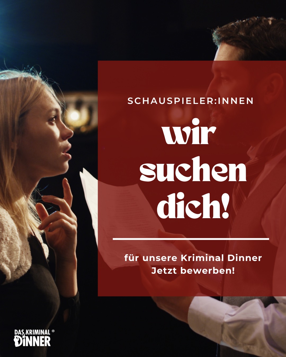Das Kriminal Dinner - Krimidinner für Jung & Alt Facebook ad: Bühne frei für dein Talent!