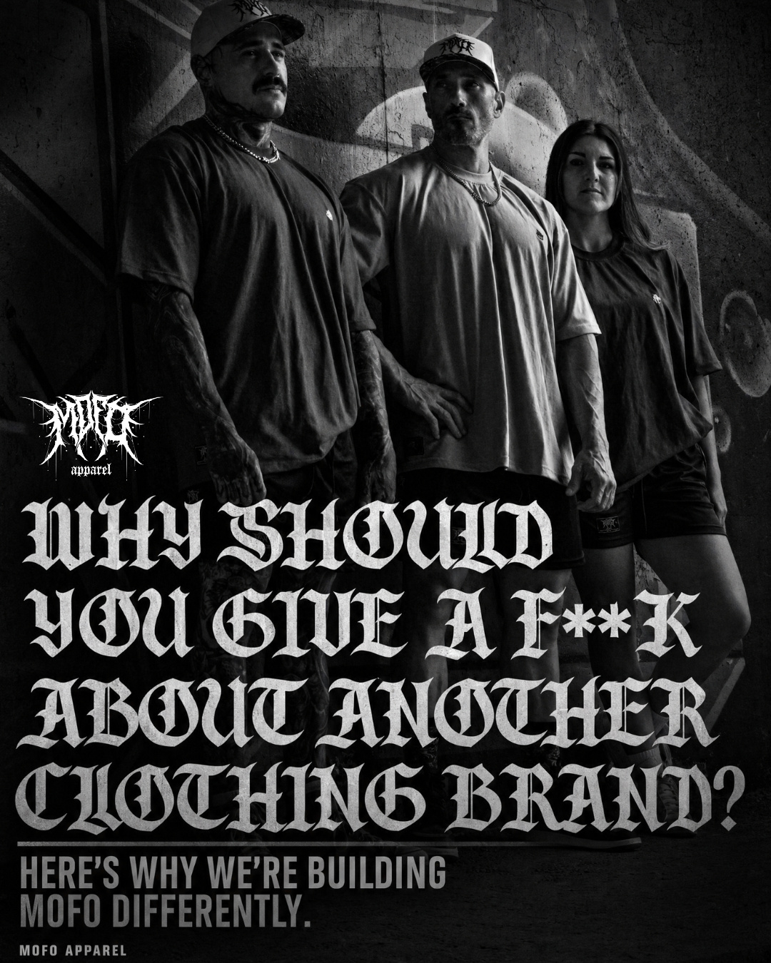 Mofo Apparel Facebook ad: **WHY MOFO?**