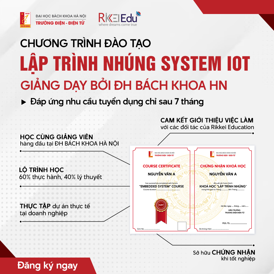 Đào Tạo Lập Trình Nhúng - ĐH Bách Khoa Hà Nội & Rikkeisoft Facebook ad: INBOX NHẬN TƯ VẤN MIỄN PHÍ