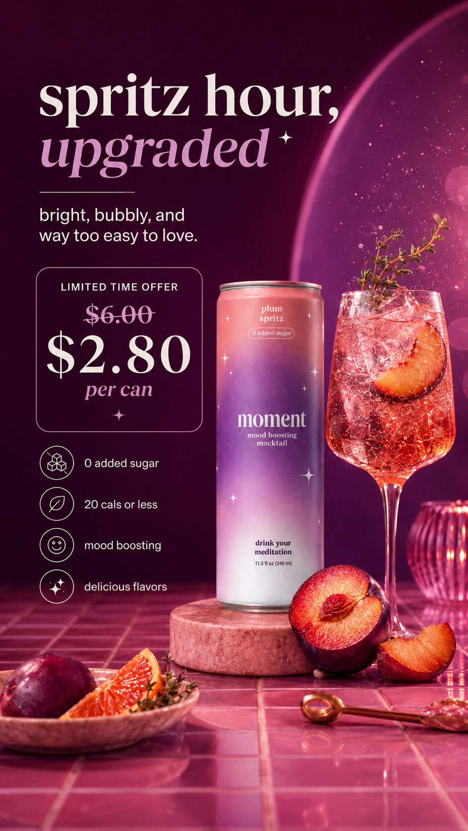 Moment Facebook ad: No Added Sugar Non Alcoholic No Regrets