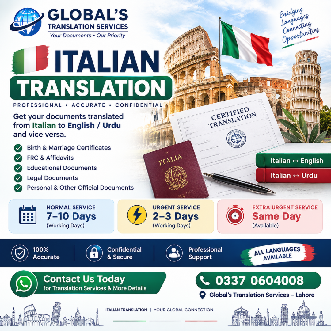 Globals Translation Service Facebook ad: Italian Embassy Authorized Translation