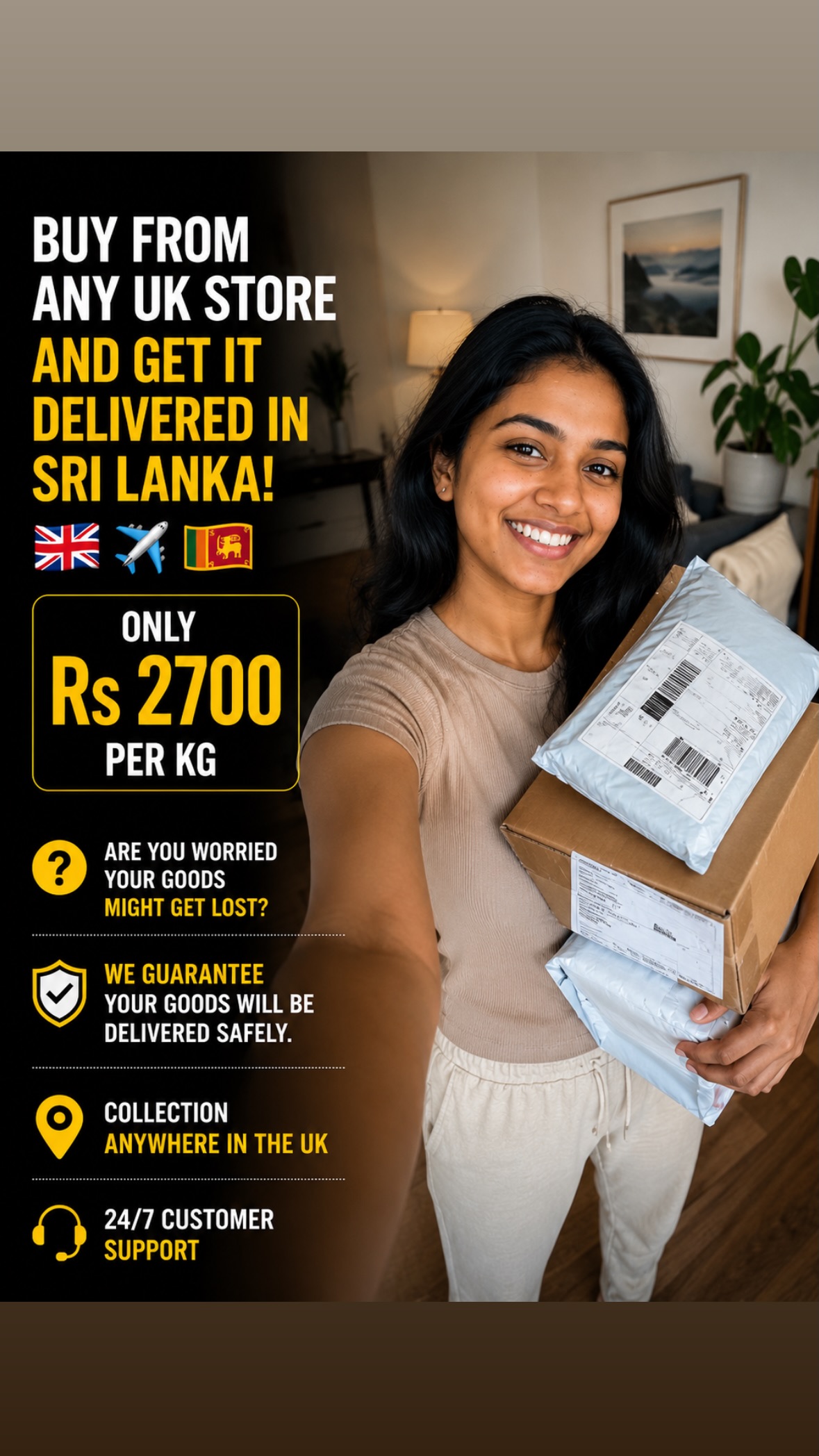 London Cargo Facebook ad: UK to Sri Lanka in 3 Simple Steps!