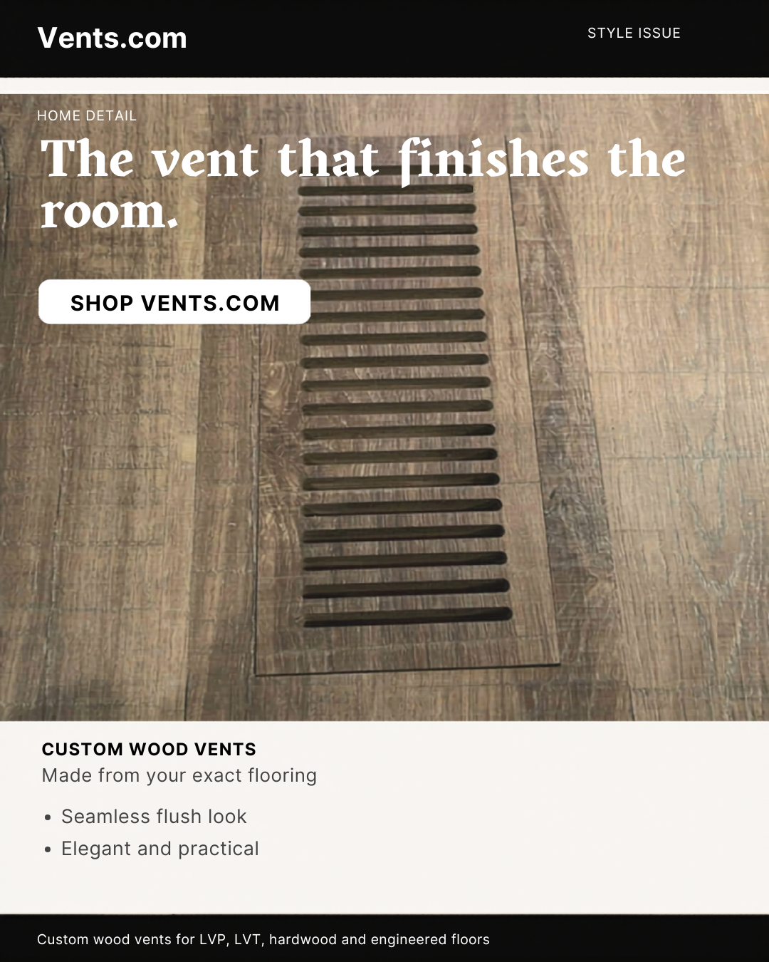 Vents.com Facebook ad: Because Stock Vents Are Ugly