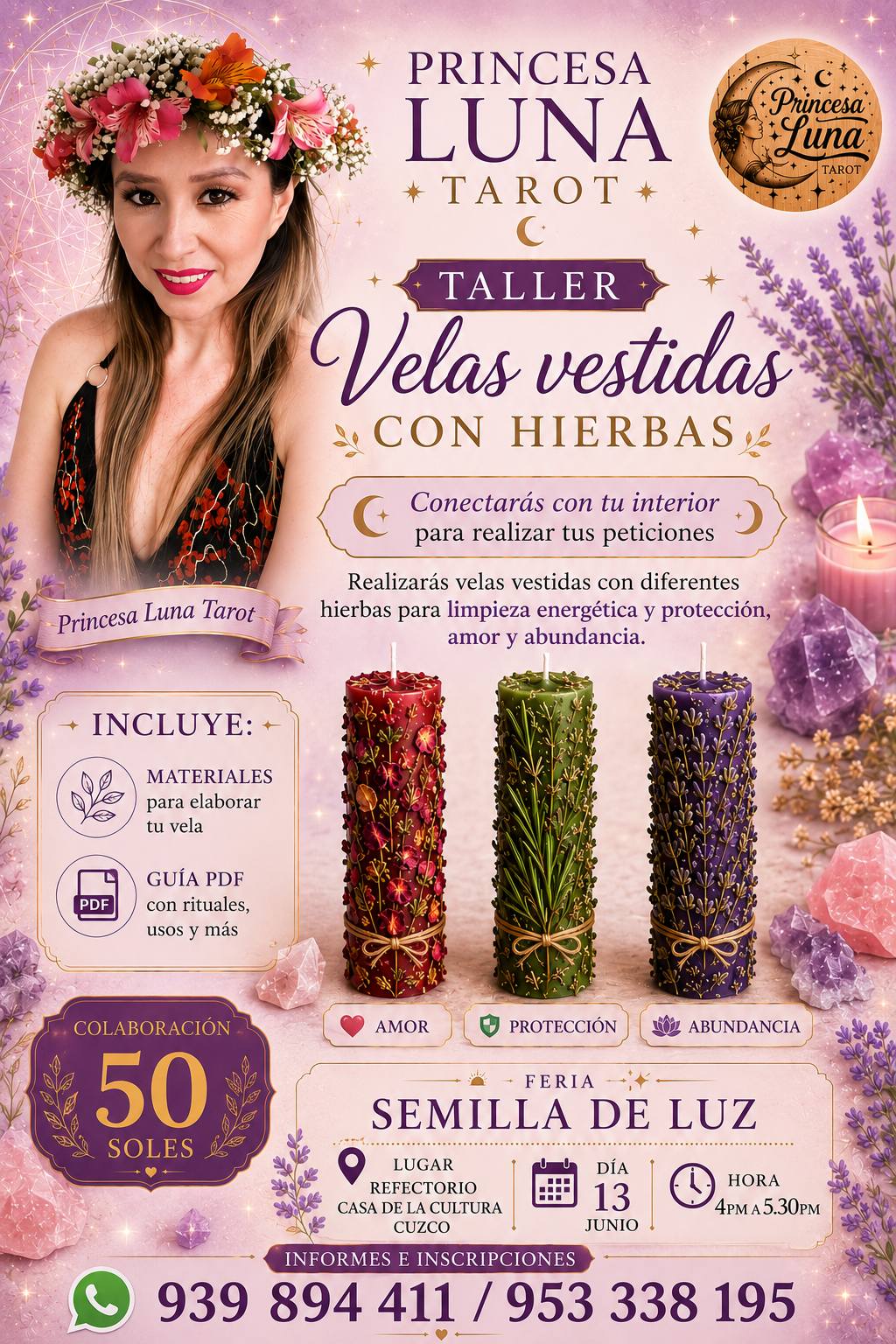 Luna Mágica Tarot Facebook ad: TALLER VELAS VESTIDAS
