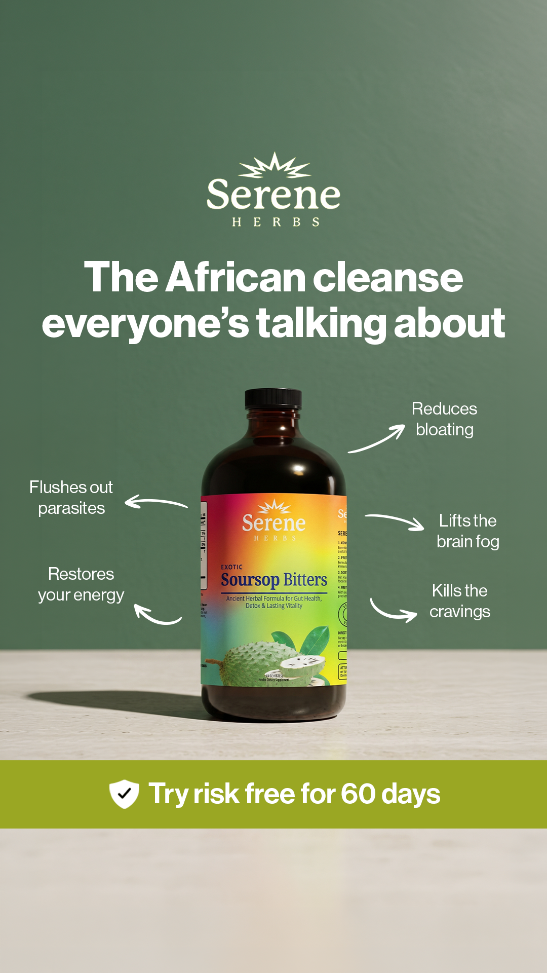 Serene Herbs Facebook ad: Save Up to 63% on Soursop Bitters Today