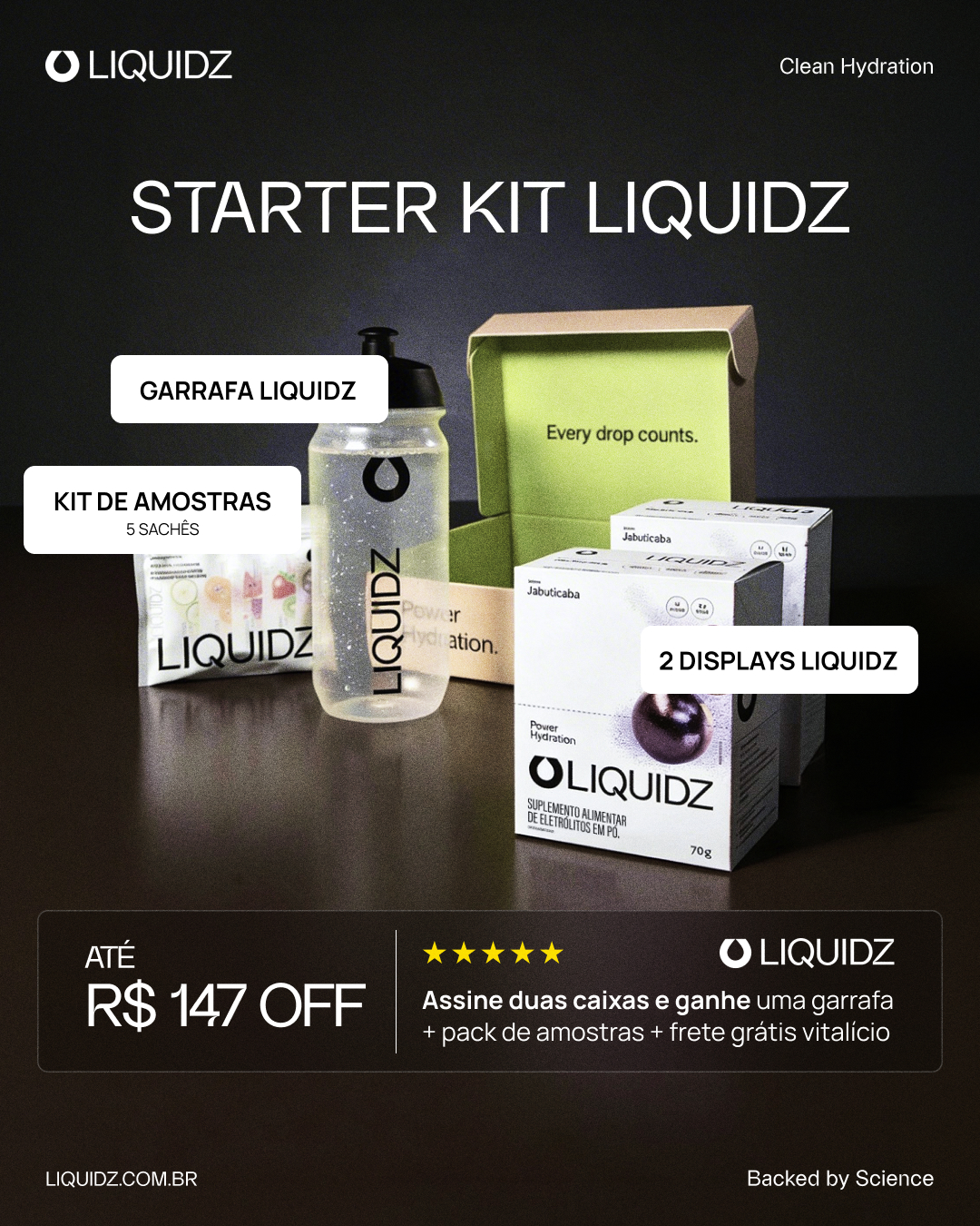 LIQUIDZ Facebook ad: Hidratação Funcional. Zero açúcares