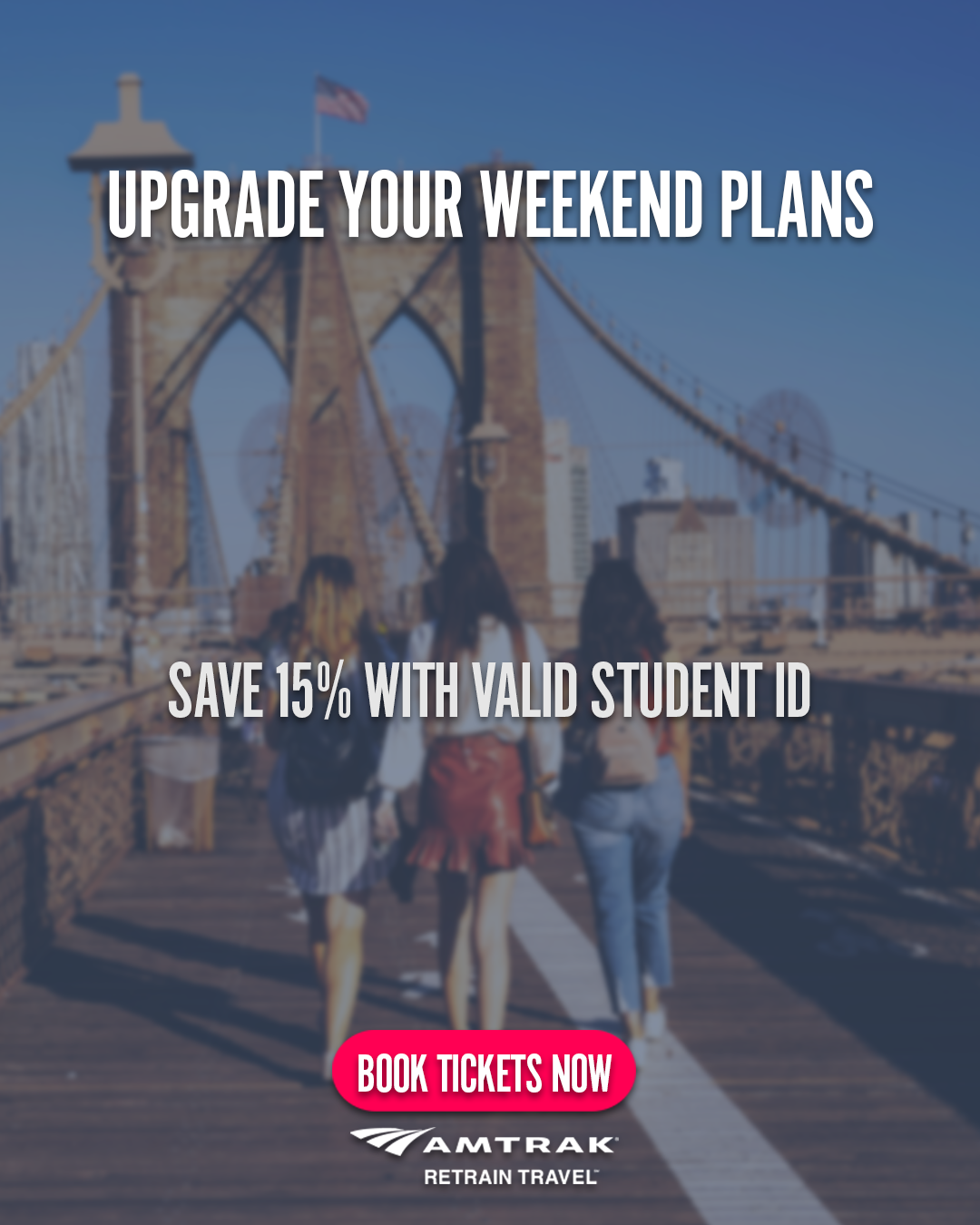 Compass Rail Facebook ad: Students Save 15% on Every Trip