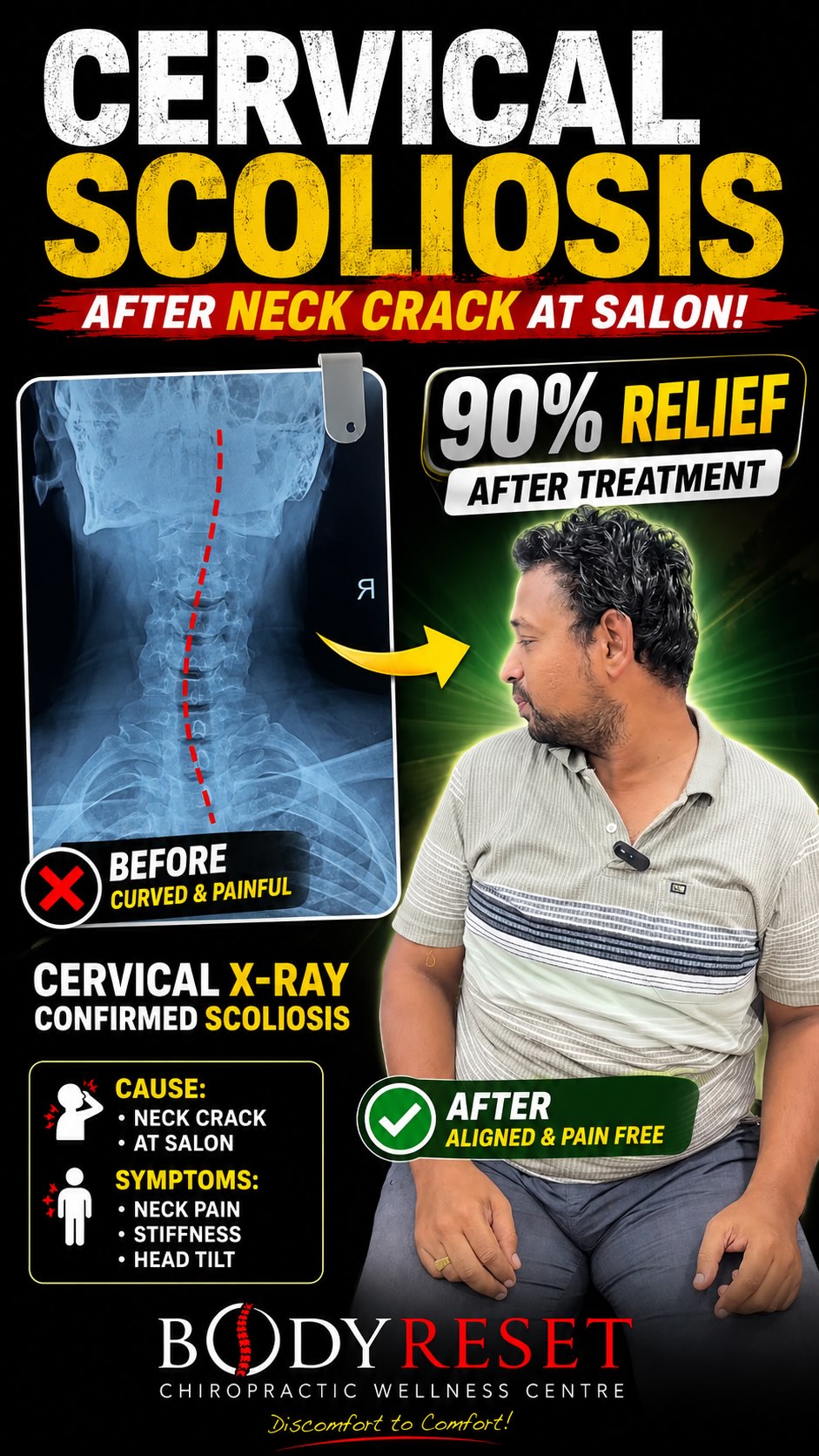 Body Reset Wellness Center Facebook ad: Neck Pain After a Salon Neck Crack?