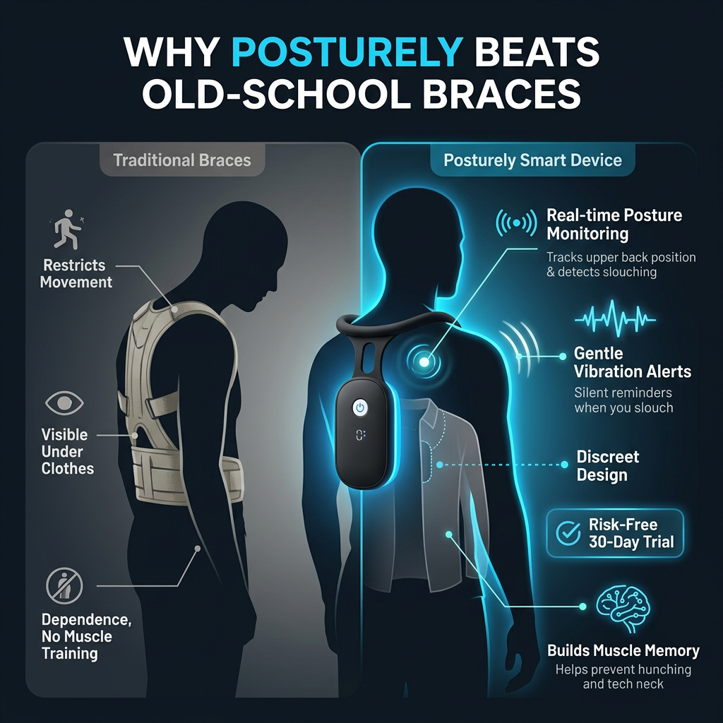 Kiki Nearby Facebook ad: Why Posturely Beats Old-School Braces
