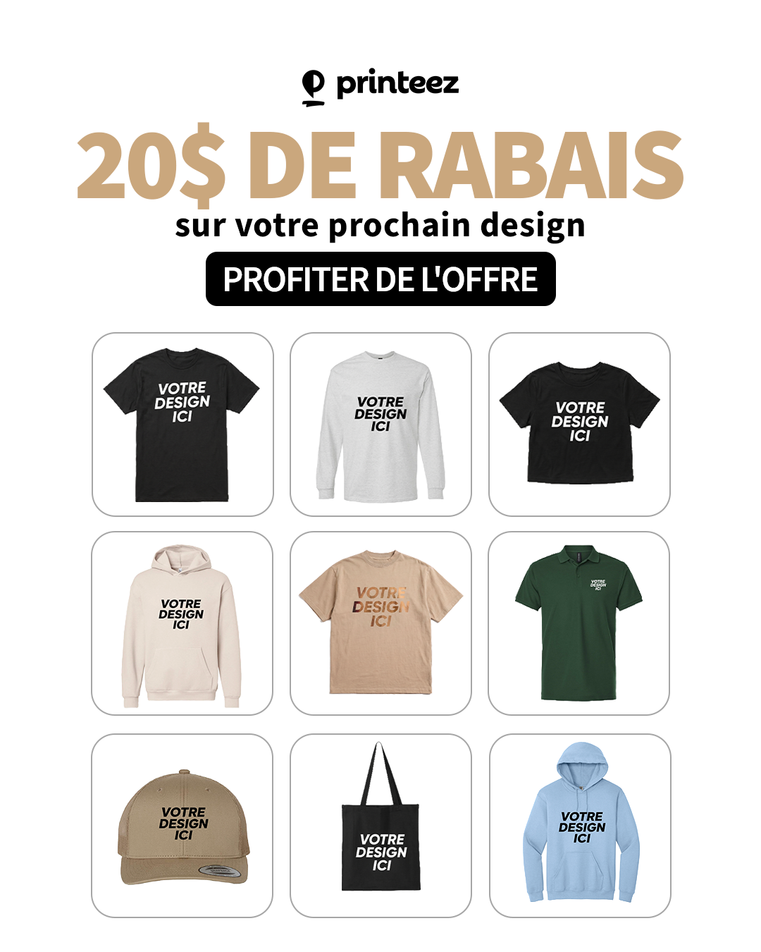Printeez Facebook ad: Obtenez 20 $ de rabais
