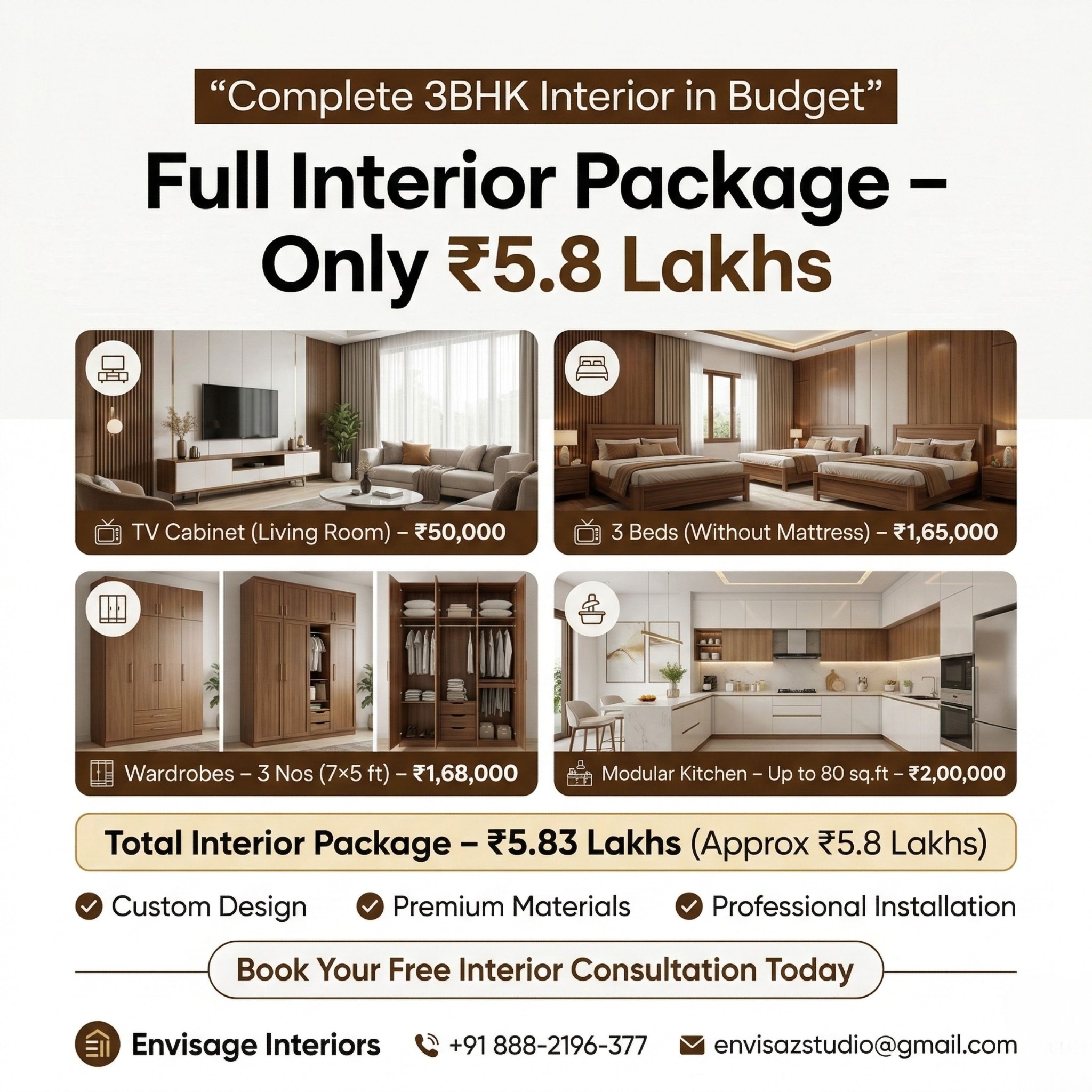 Envisage interiors and furnitures Facebook ad: Build your dream home interior without breaking your…