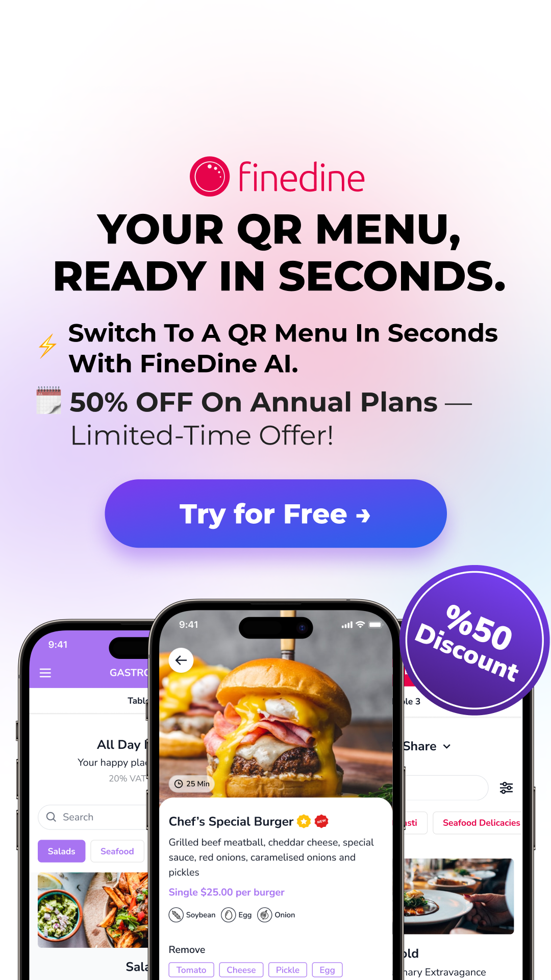 Finedine Menu for Restaurants Facebook ad: Build a QR menu with FineDine AI.