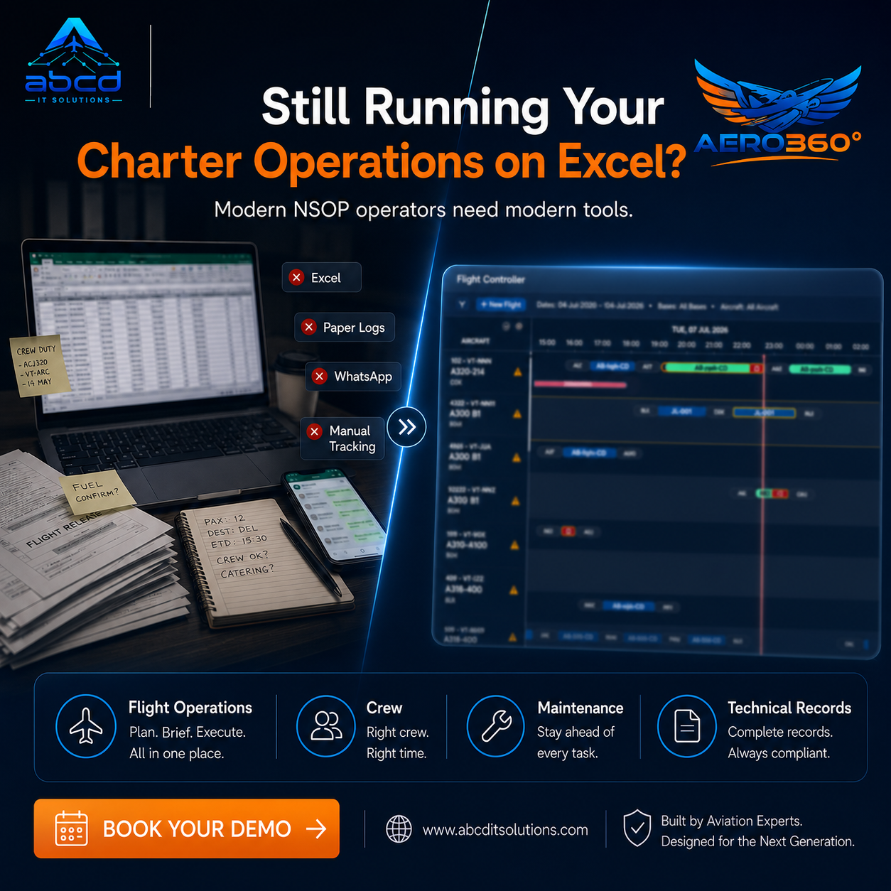 ABCD-IT-Solutions Facebook ad: Your Charter Operation Deserves Better Than Excel.