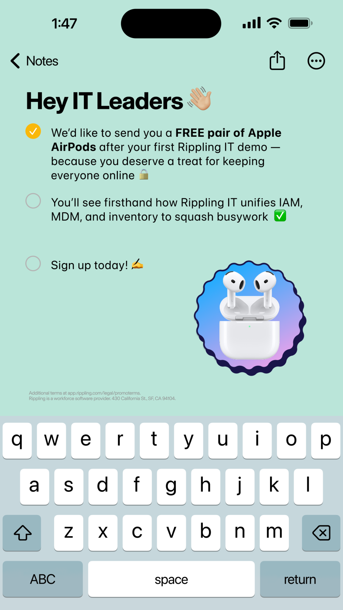 Rippling Facebook ad