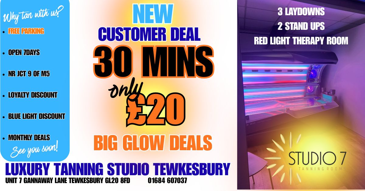 Studio 7 Tanning Rooms Facebook ad: NEW CUSTOMER OFFER, 30 Minutes for ONLY £20!