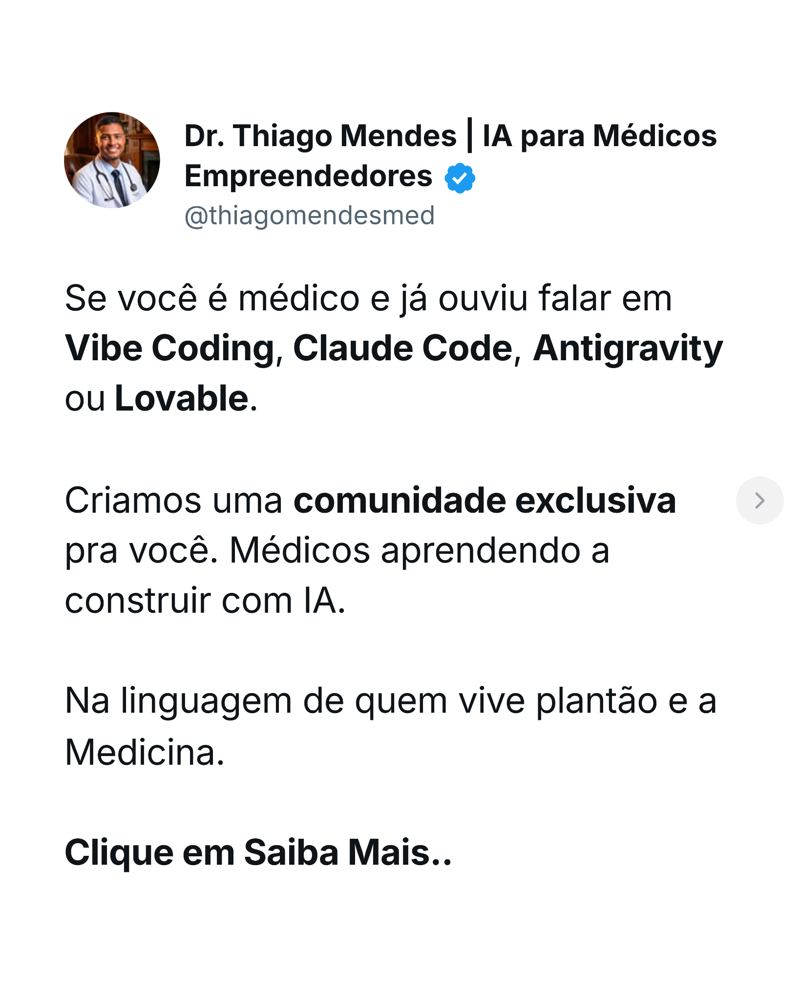 Thiago Mendes Facebook ad: Toque no botão e conheça mais sobre a Comunidade MedCoding…