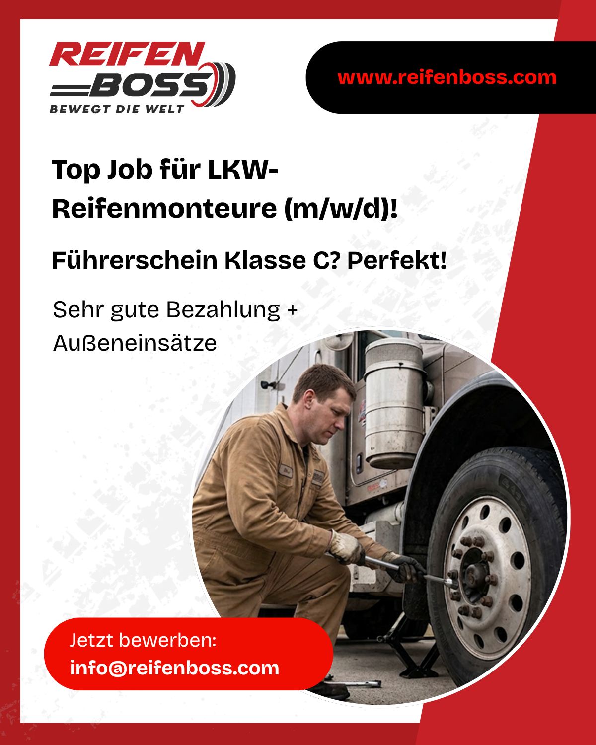 Reifenboss.com Facebook ad: Top Job für echte Profis!