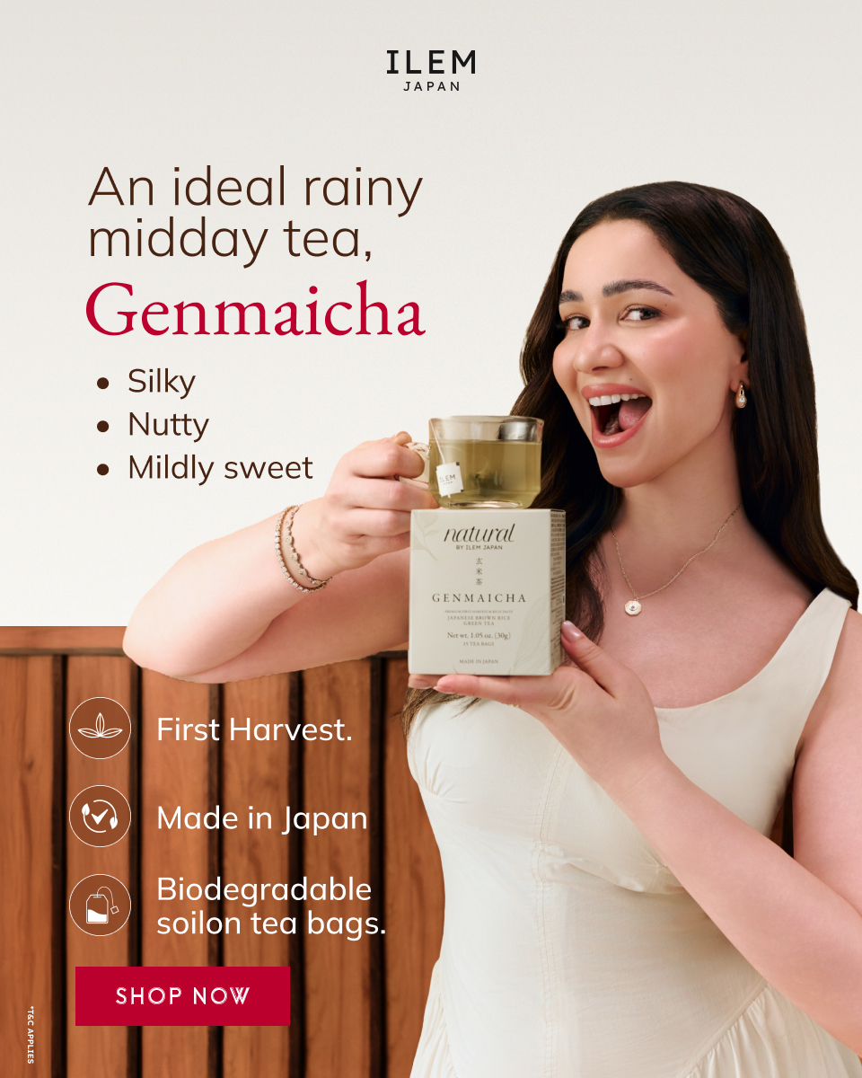 ILEM JAPAN Facebook ad: Sara's Post-Meal. Genmaicha
