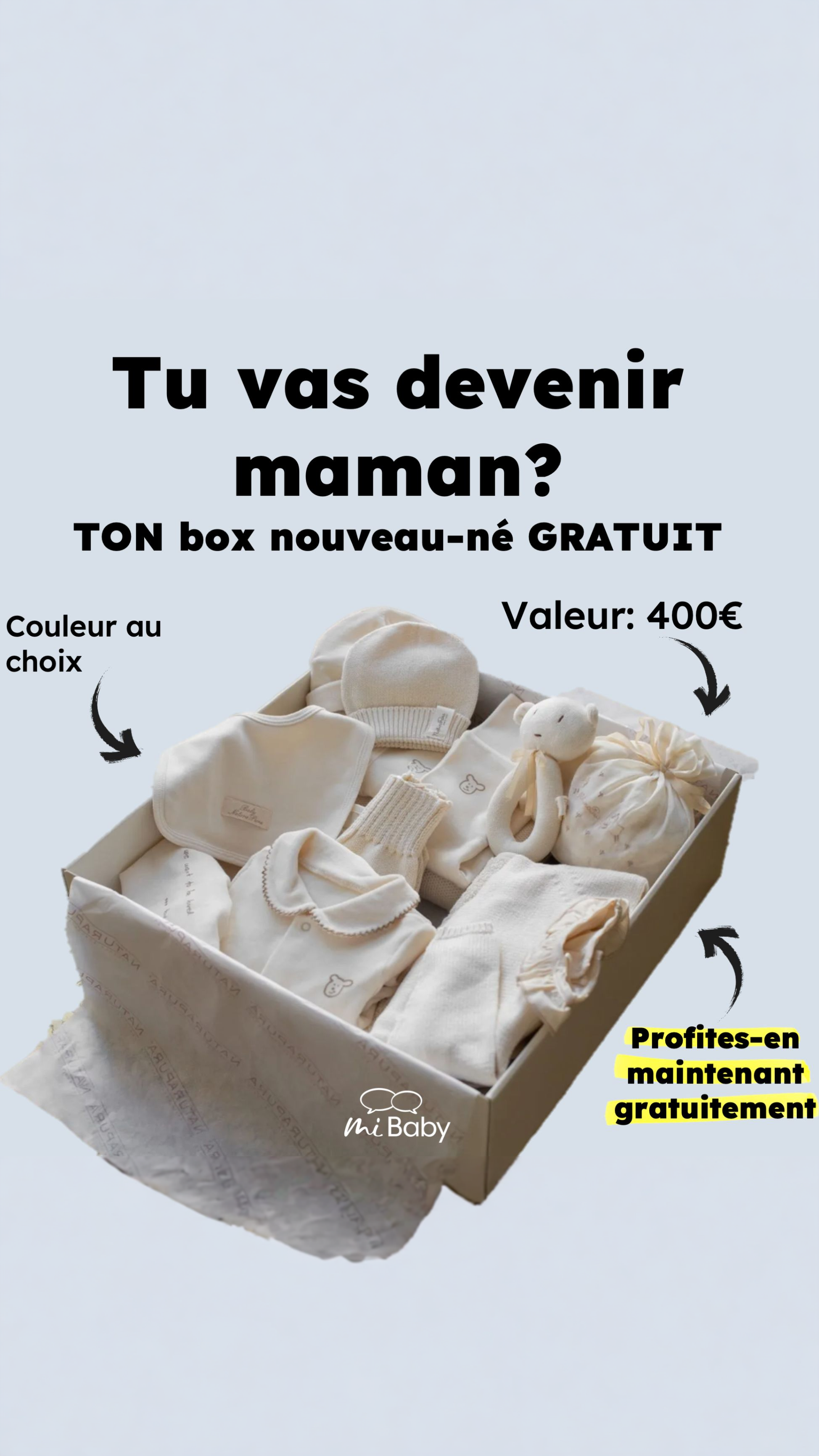 miBaby Facebook ad: Gagnez votre premier kit bébé
