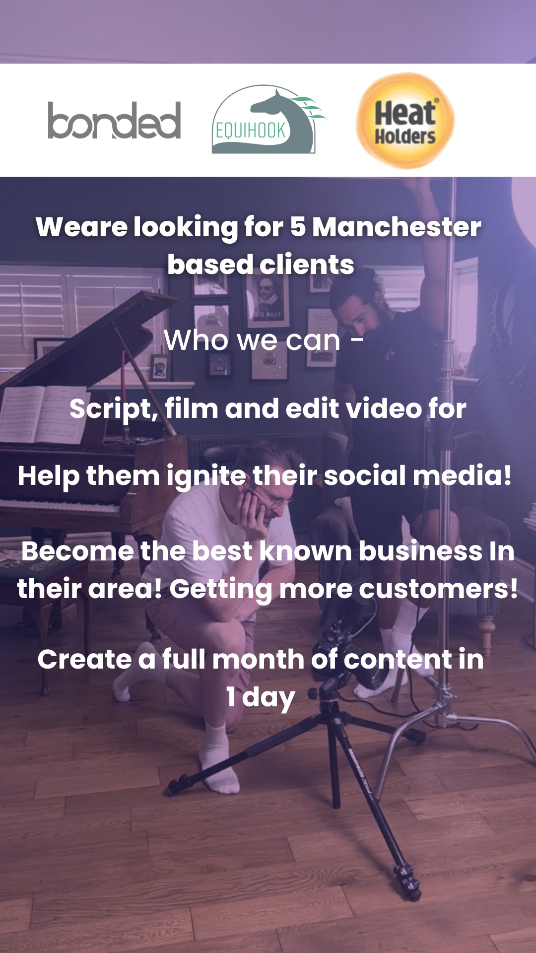 Wolfluxe Agency Facebook ad: Manchester Businesses: 1 Month of Content in 1 Day