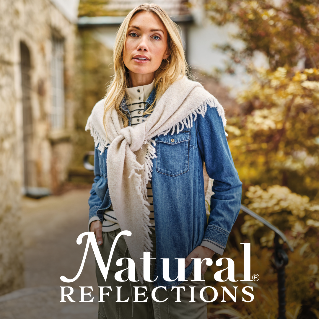 Natural Reflections Facebook ad: Cooler days call for cozy layers, comfortable fits…