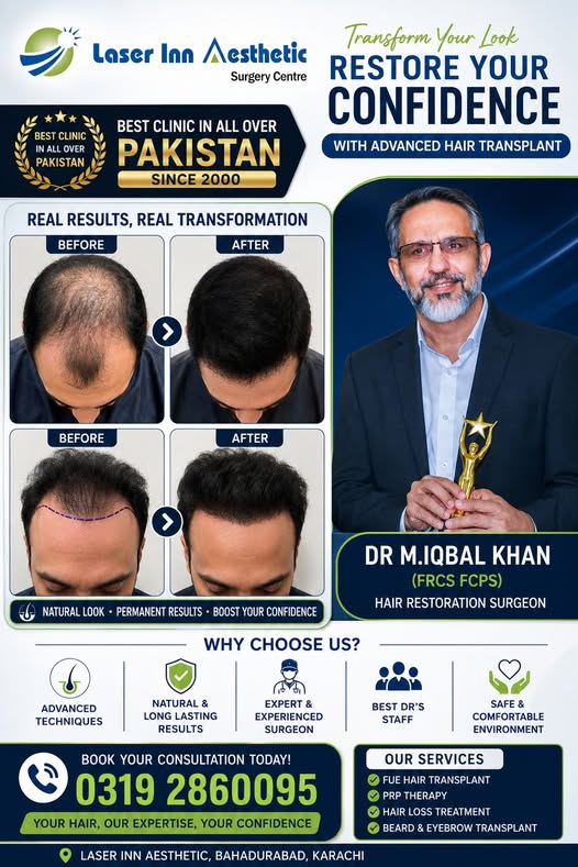 Laser Inn Hair Transplant Facebook ad: Meet Dr. Iqbal Khan for FUE