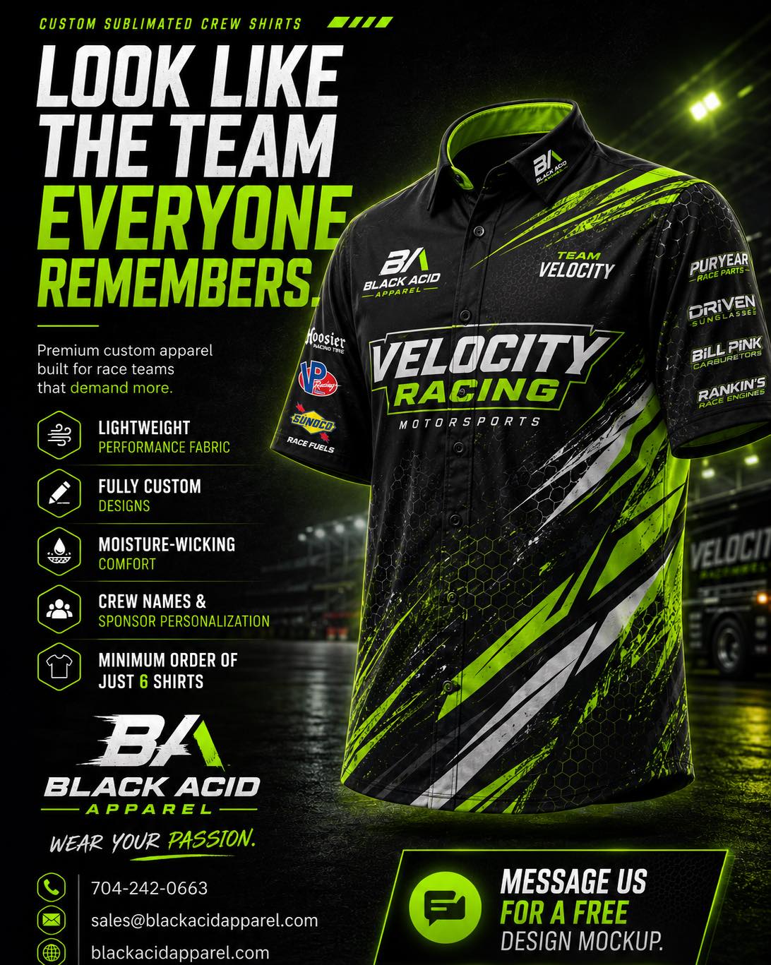 BlackAcid Custom Racing Apparel Facebook ad: Ever notice the teams that look like they…