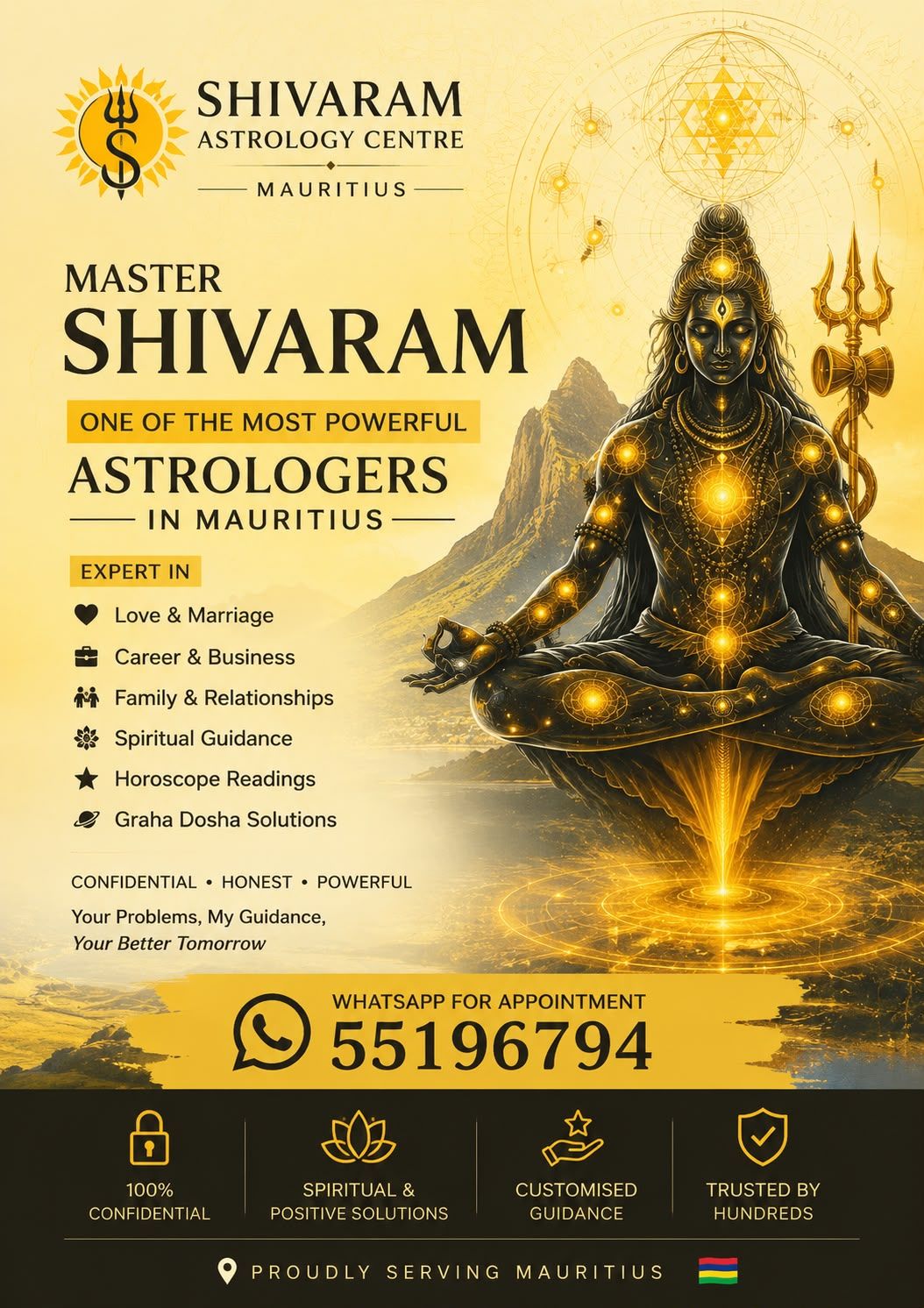 One of the Most Powerful Astrologer in Mauritius Facebook ad: Master Shivaram, Trusted Astrology Centre, Mauritius