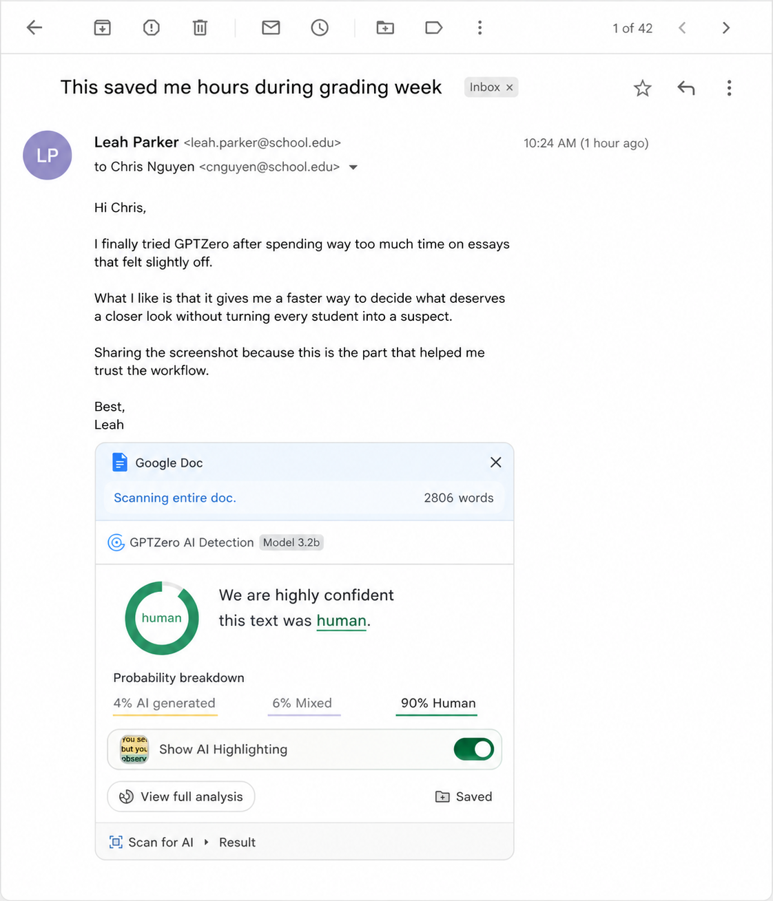 GPTZero Facebook ad: Student grading reimagined