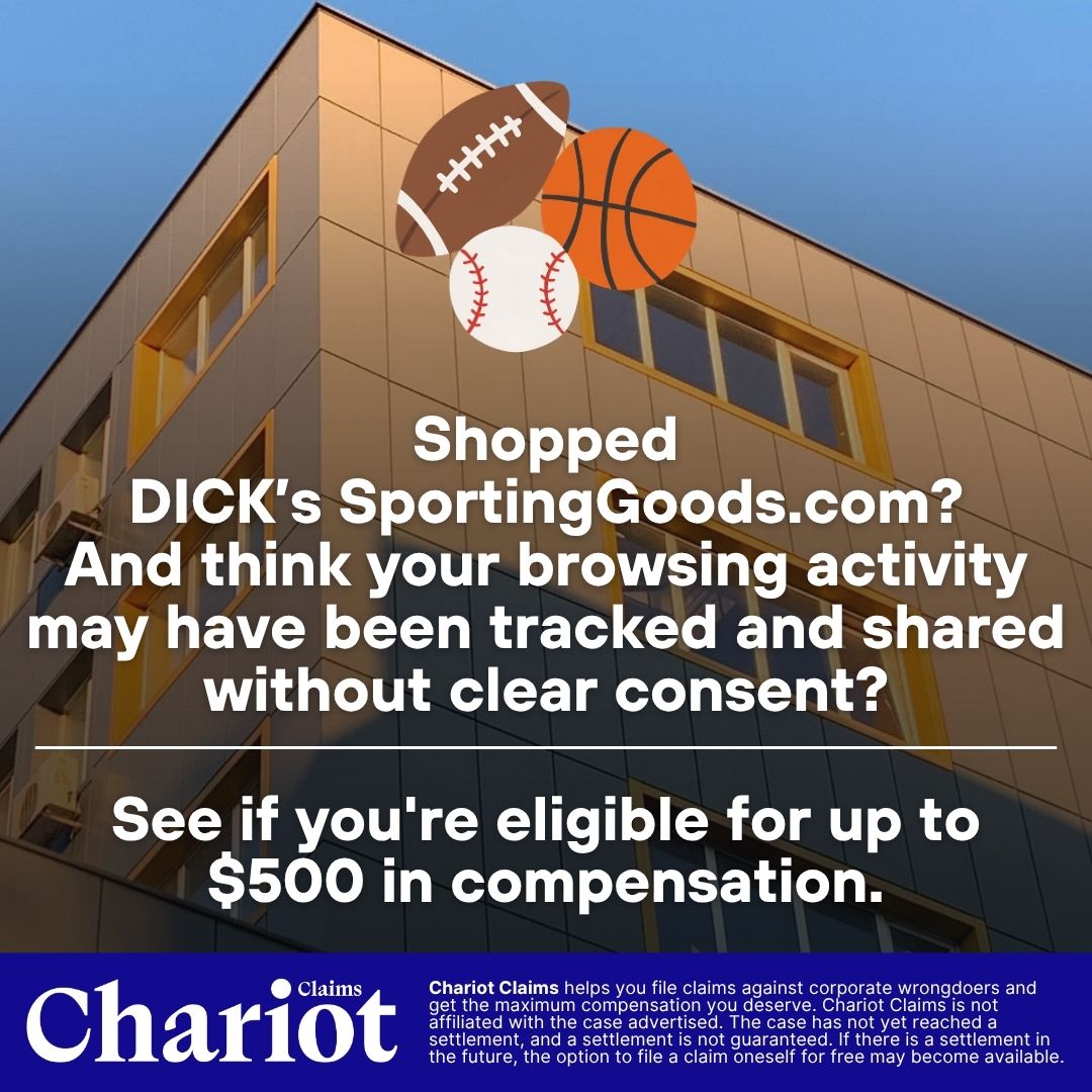 Chariot Claims - formerly ClaimClam Facebook ad: Shopped on dickssportinggoods.com? Your browsing data may…