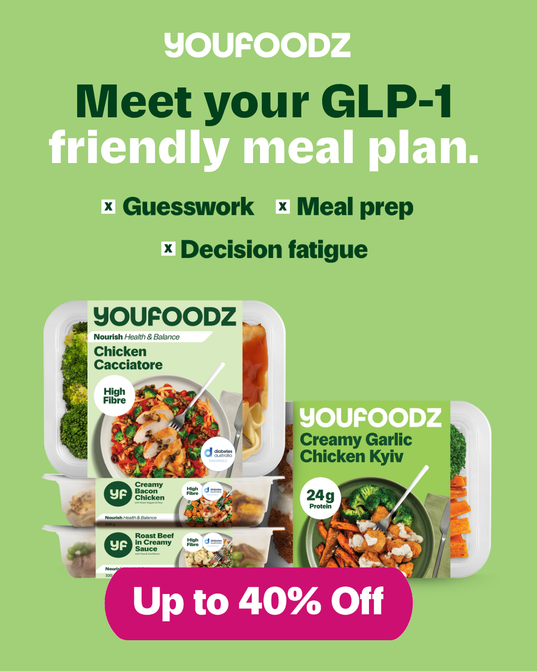 Youfoodz Facebook ad: Save up to 40% + free shipping