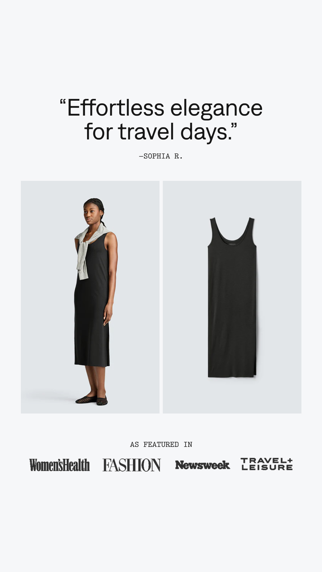 Unbound Merino Facebook ad: One Dress. Every Occasion.