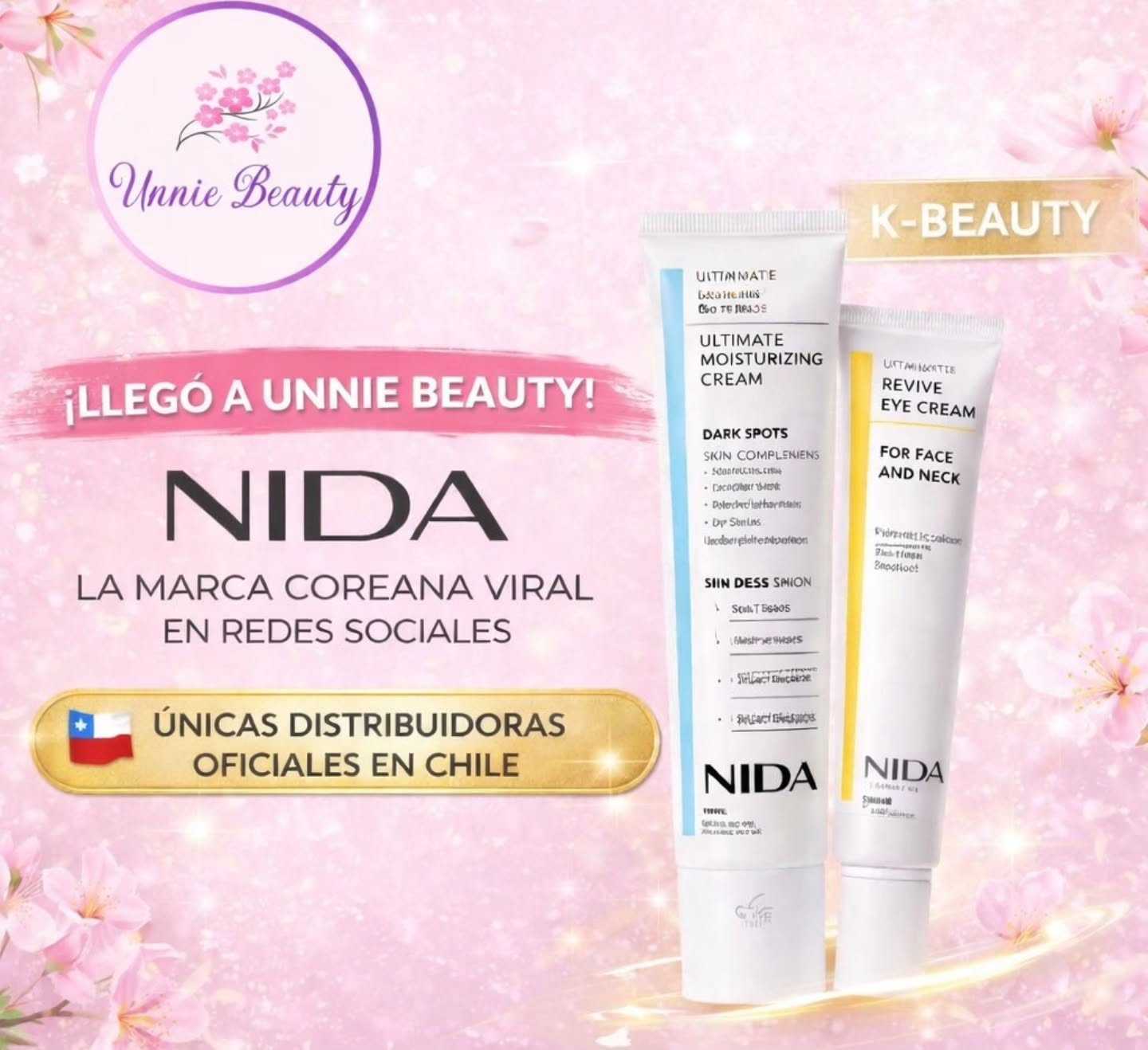 Unnie Beauty Facebook ad: ¡LLEGÓ NIDA A CHILE Y SOLO EN UNNIE…