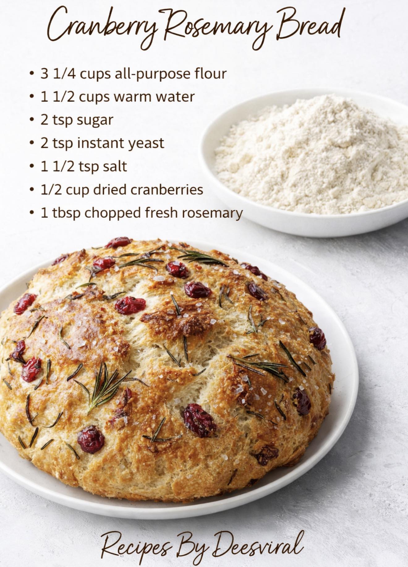 Recipes By Deesviral Facebook ad: No-Knead Rosemary Cranberry Bread