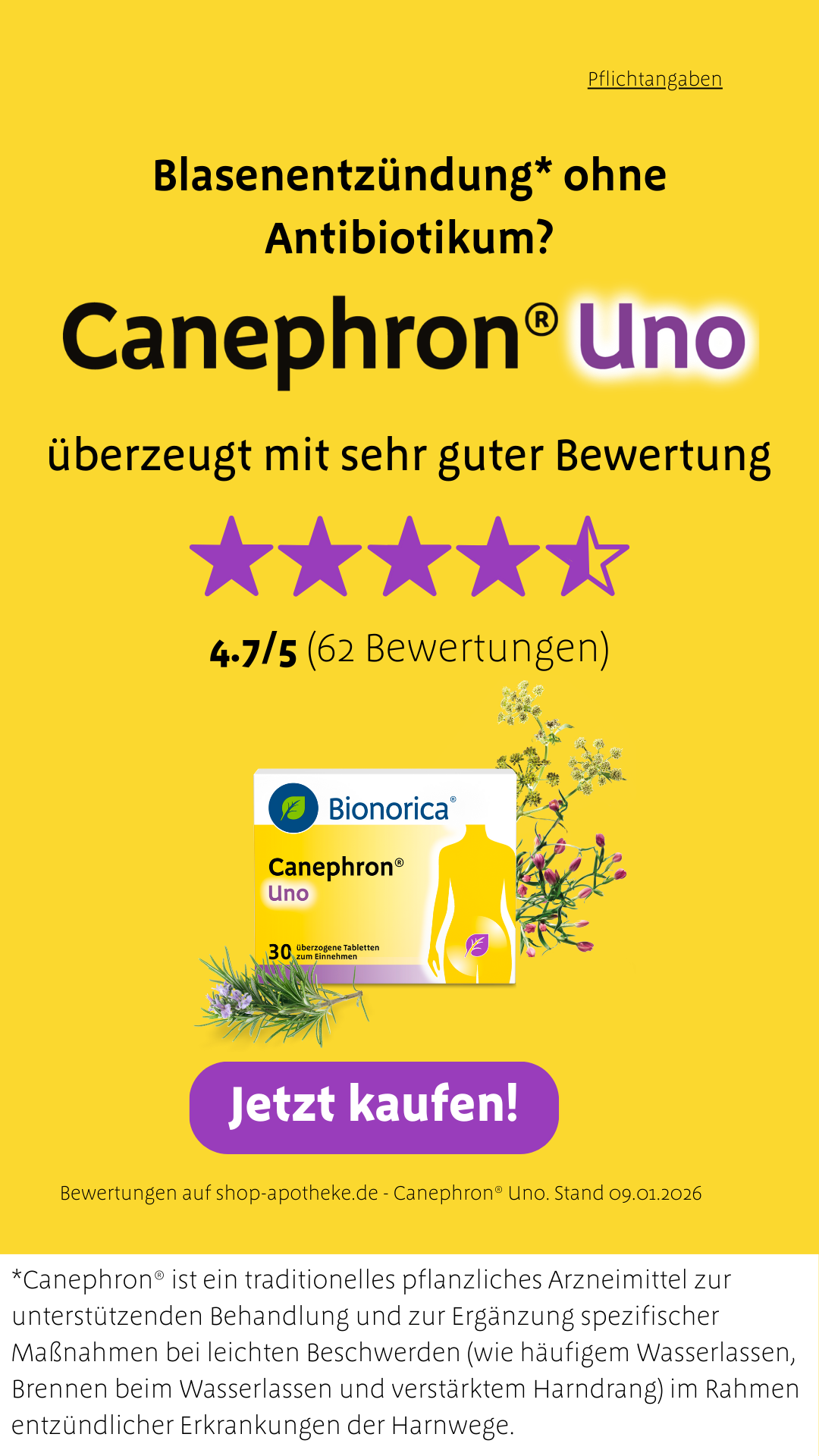 Canephron Uno Facebook ad from Jan 28, 2026