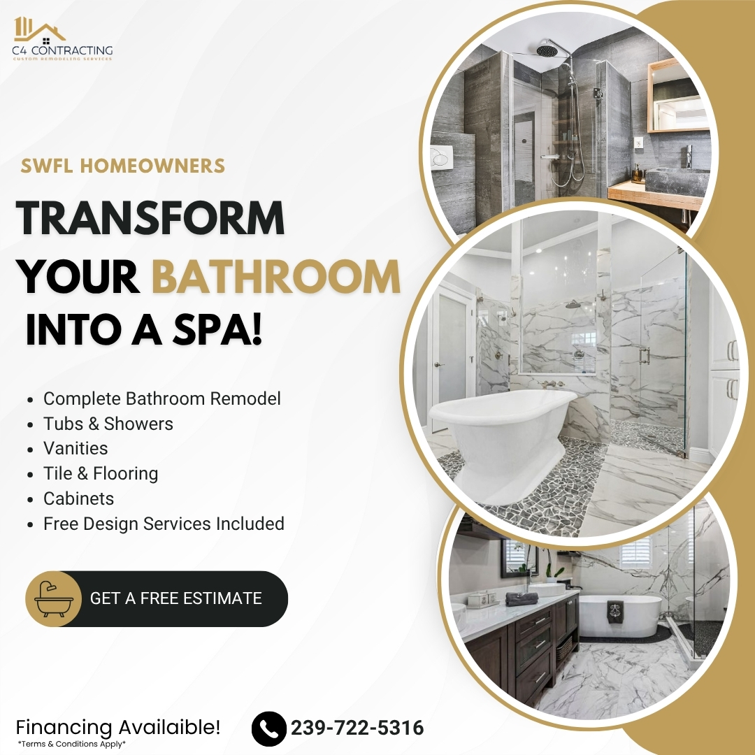 C4 Contracting Remodeling Services Facebook ad: 20% Off Bathroom Remodeling in SWFL