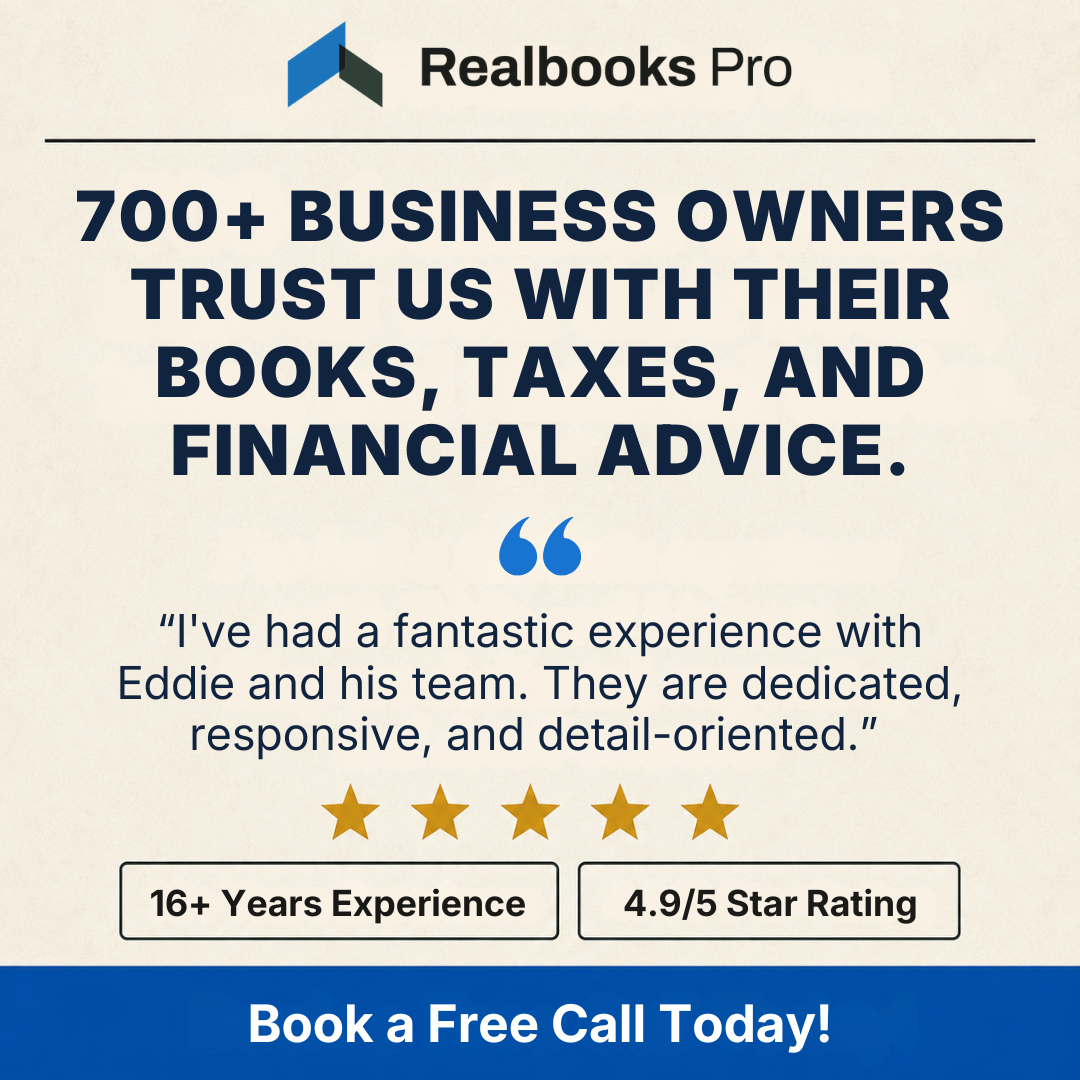Realbooks Pro Facebook ad: Your business doesn't pause after tax season.