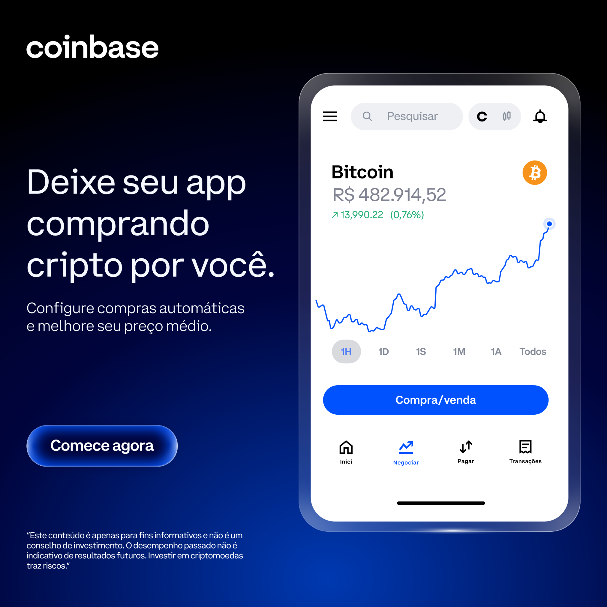 Coinbase Facebook ad: Falta só um passo para sua primeira compra.