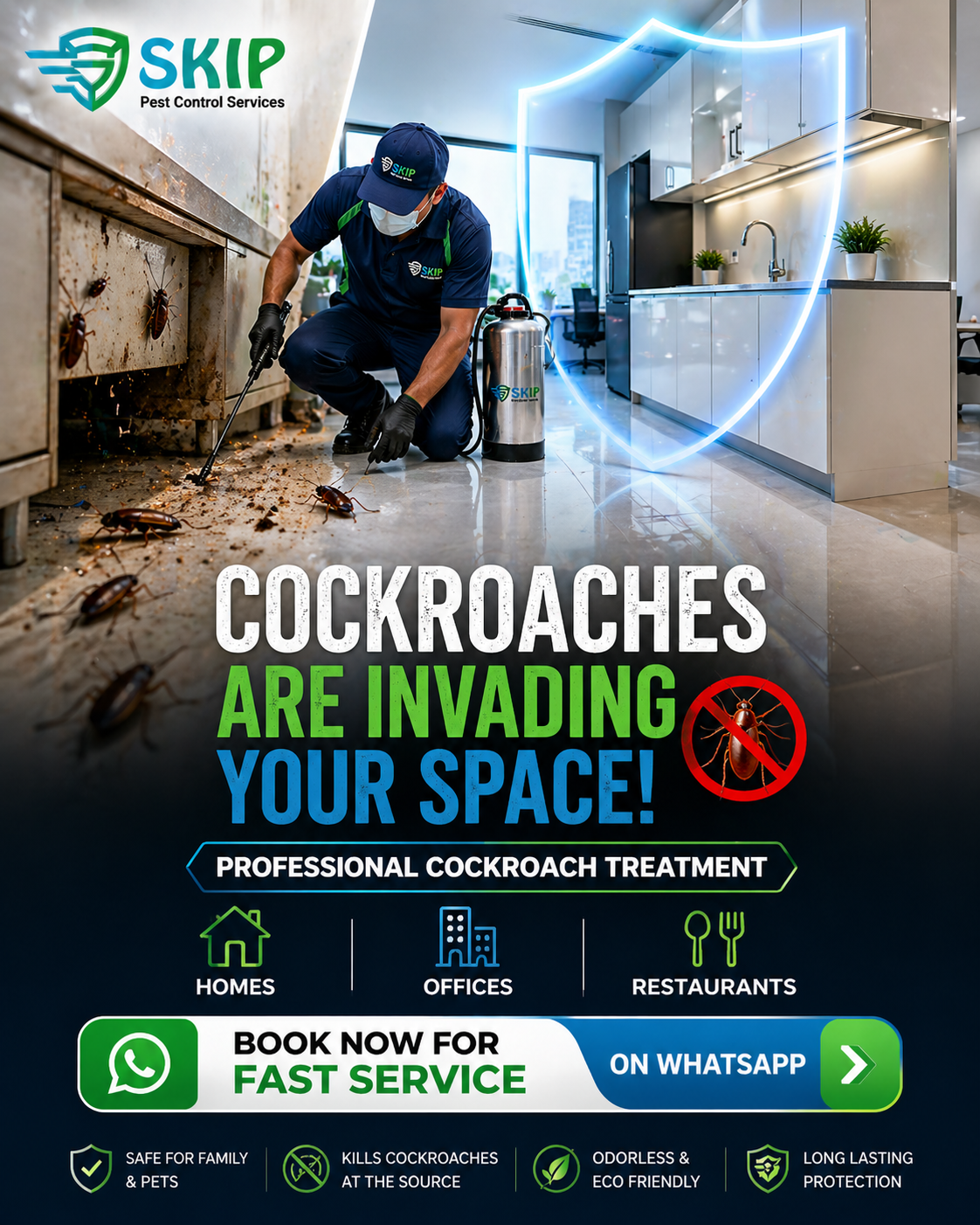 SKIP Pest Control Services Facebook ad from May 11, 2026
